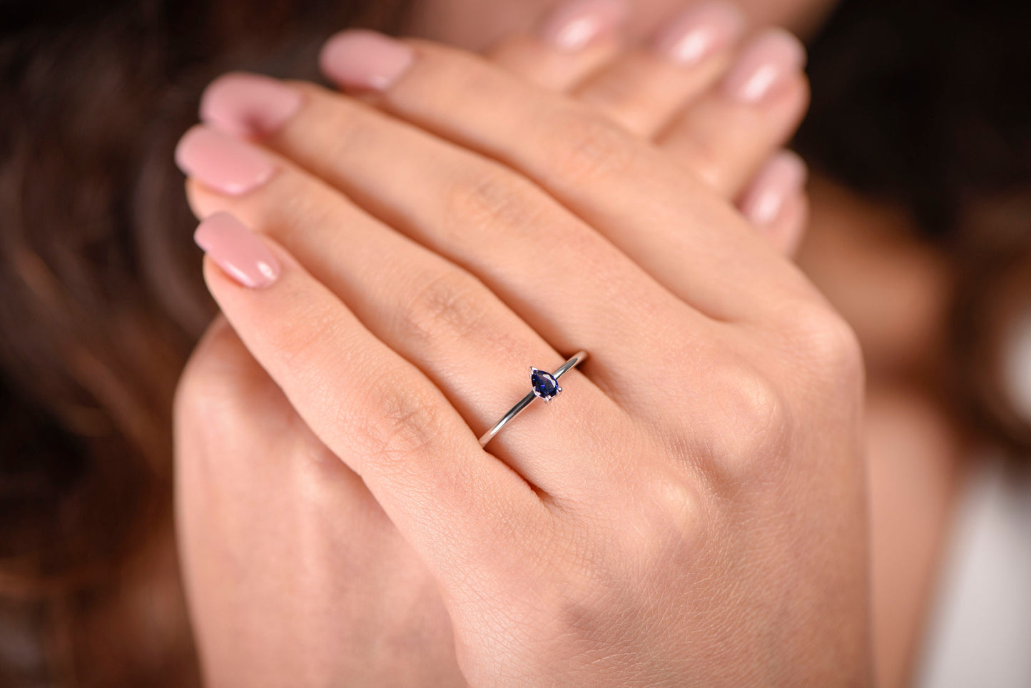 Pear Cut Sapphire Ring – 14K White Gold | Minimal Gemstone Ring | Mother’s Day Gift | Handmade Fine Jewelry