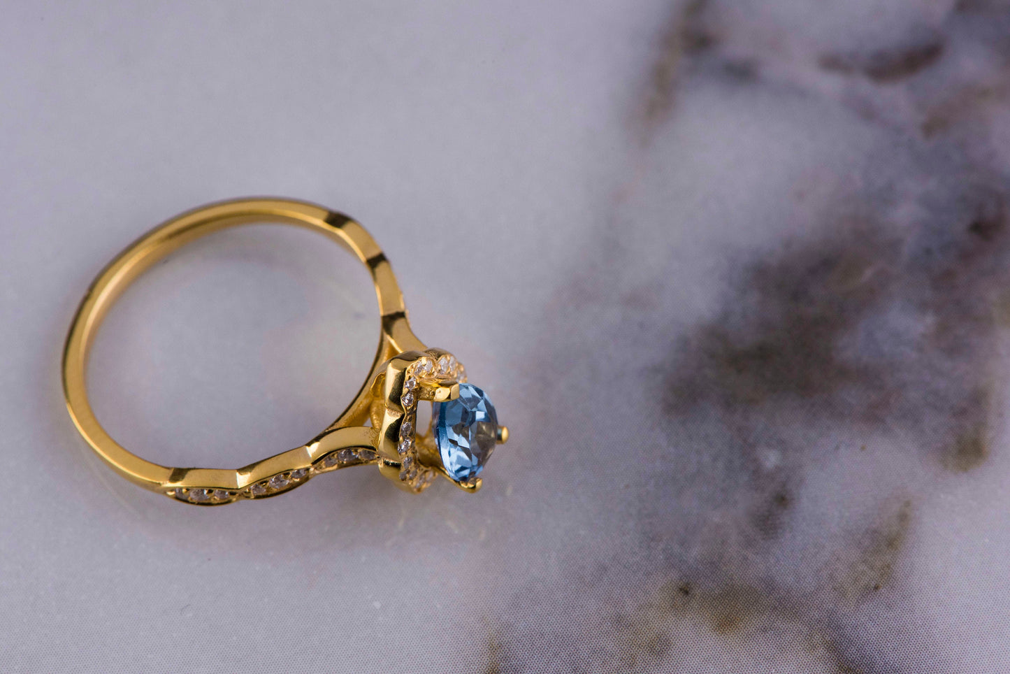 Pear Cut Blue Topaz and Diamond Ring in 14k Gold – Vintage Engagement or Mother’s Day Gift for Her