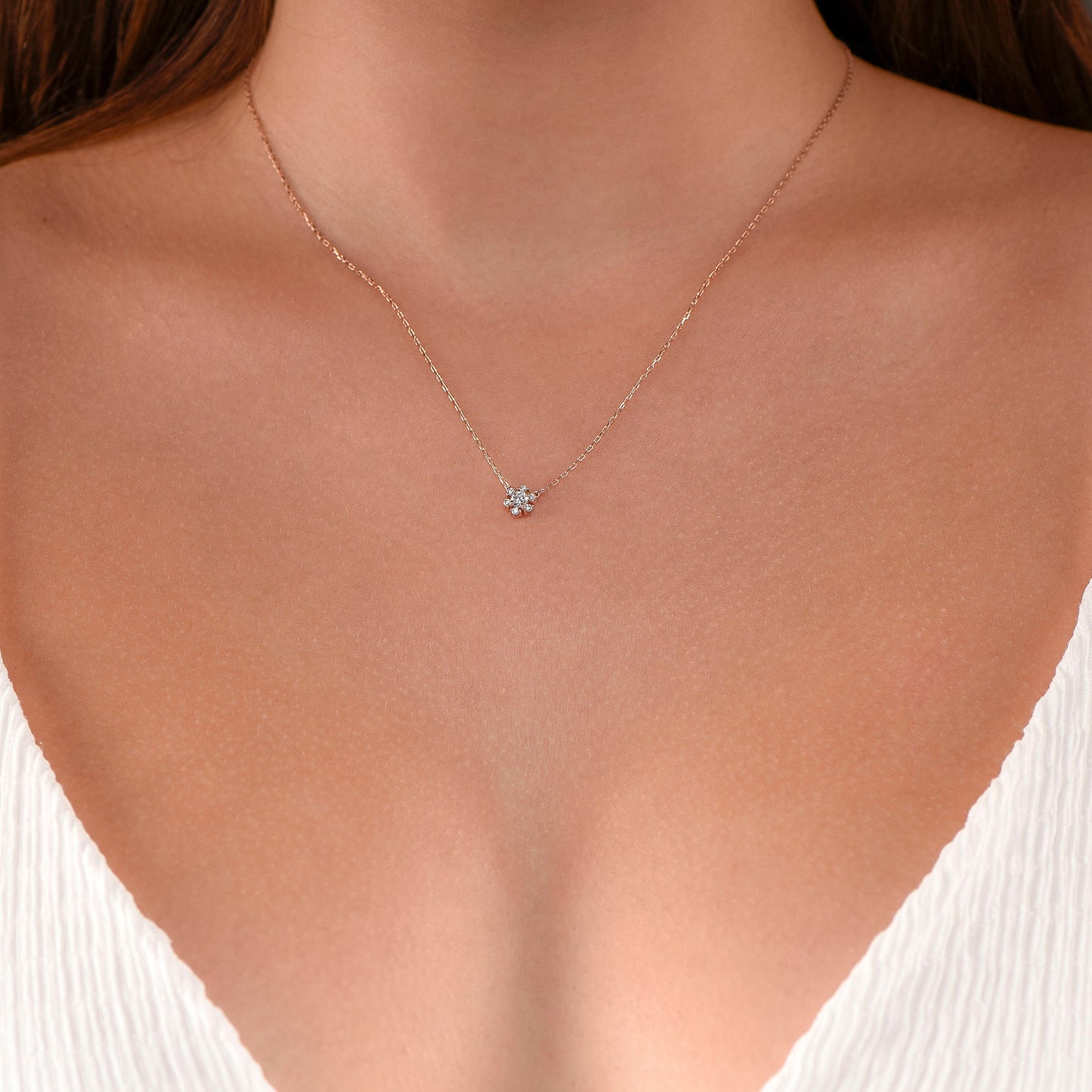 14K Gold Snowflake Diamond Necklace - Dainty Winter Pendant Gift for Her