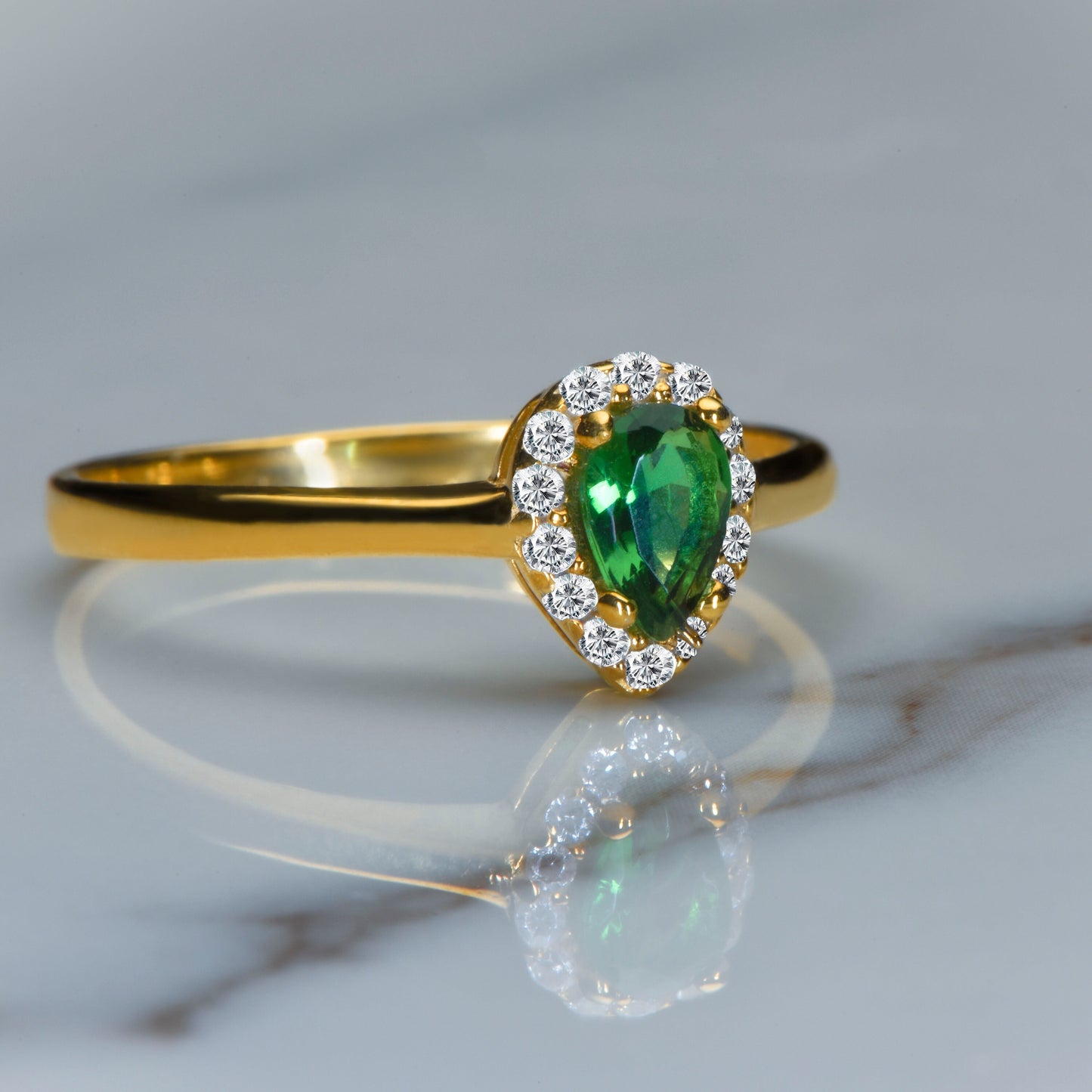 ear Cut Lab Emerald and Diamond Halo Ring in 14k Gold – Vintage Inspired Engagement or Gift for Her