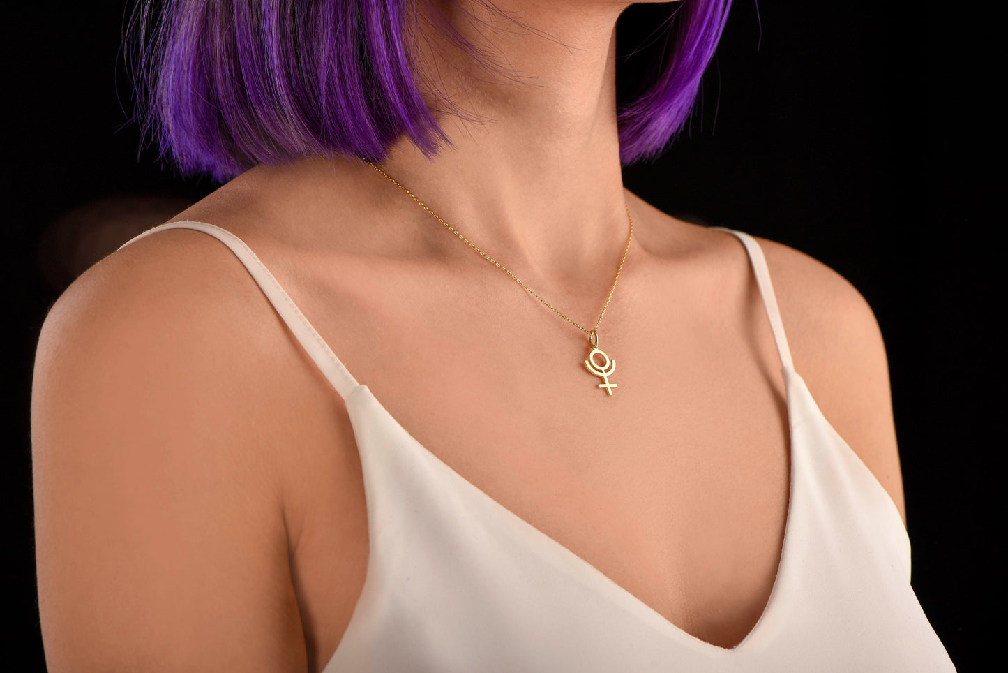 14K Solid Gold Pluto Symbol Necklace,Celestial Charm for Outer Space Lovers,Pluto Symbol Necklace,Christmas Gift Necklace,X-mas Gift Charm