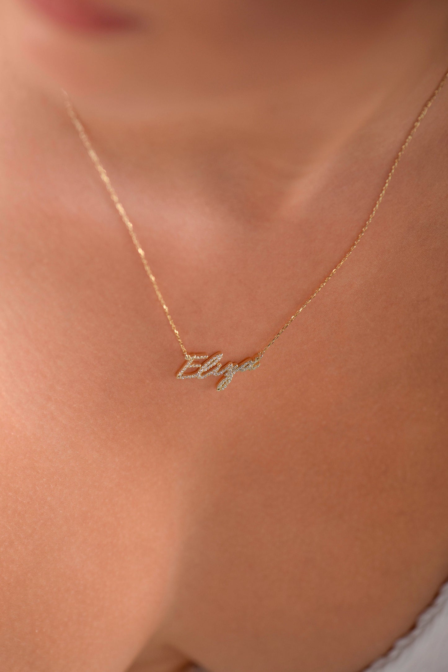 14K Solid Gold Name Necklace/Gold Name Necklace/Diamond Name Necklace/Gold Name Necklace/Personalized Name Necklace/Gift for Love