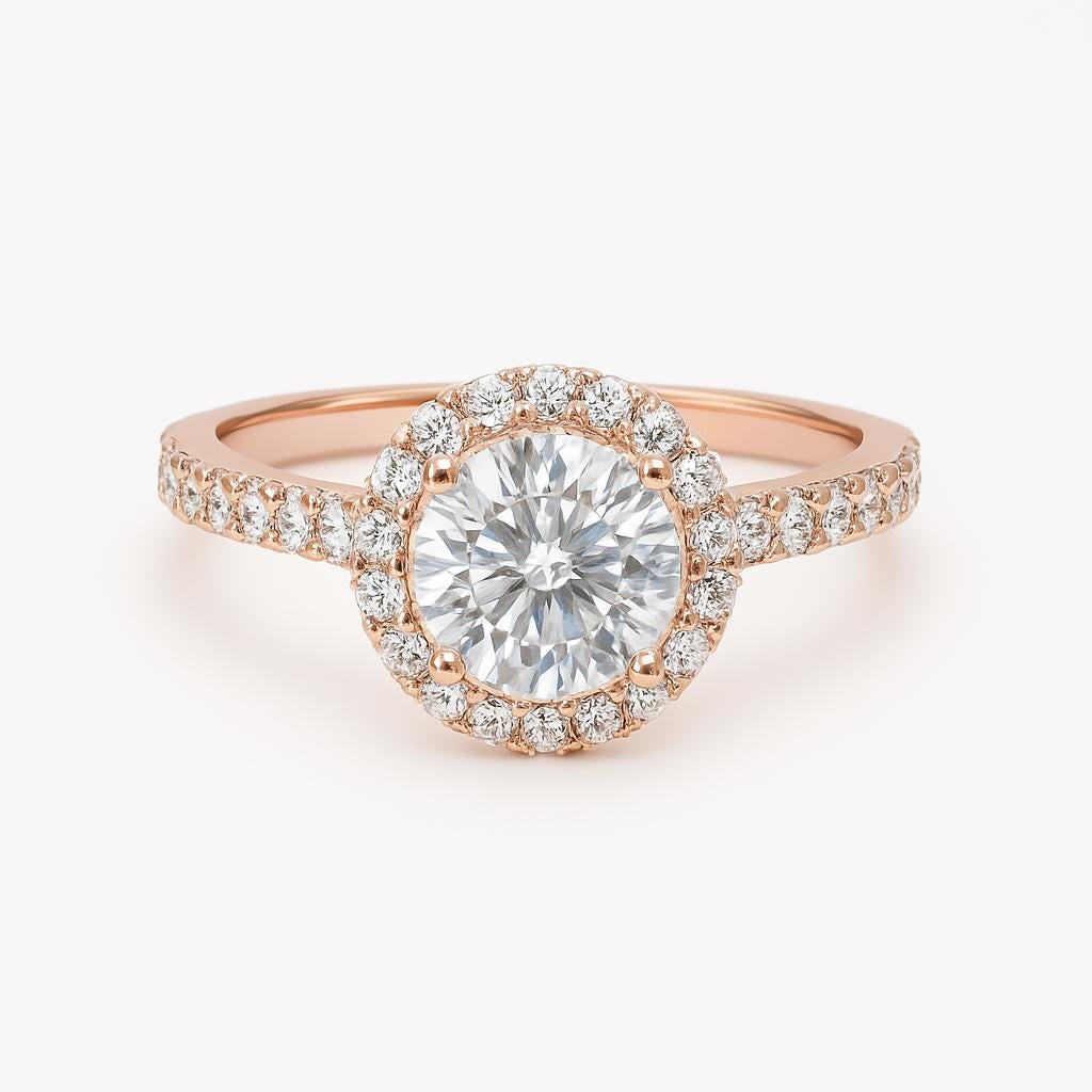 14K White Gold Halo Moissanite Ring, 1 Carat Round Cut, Engagement, Proposal & Wedding Ring