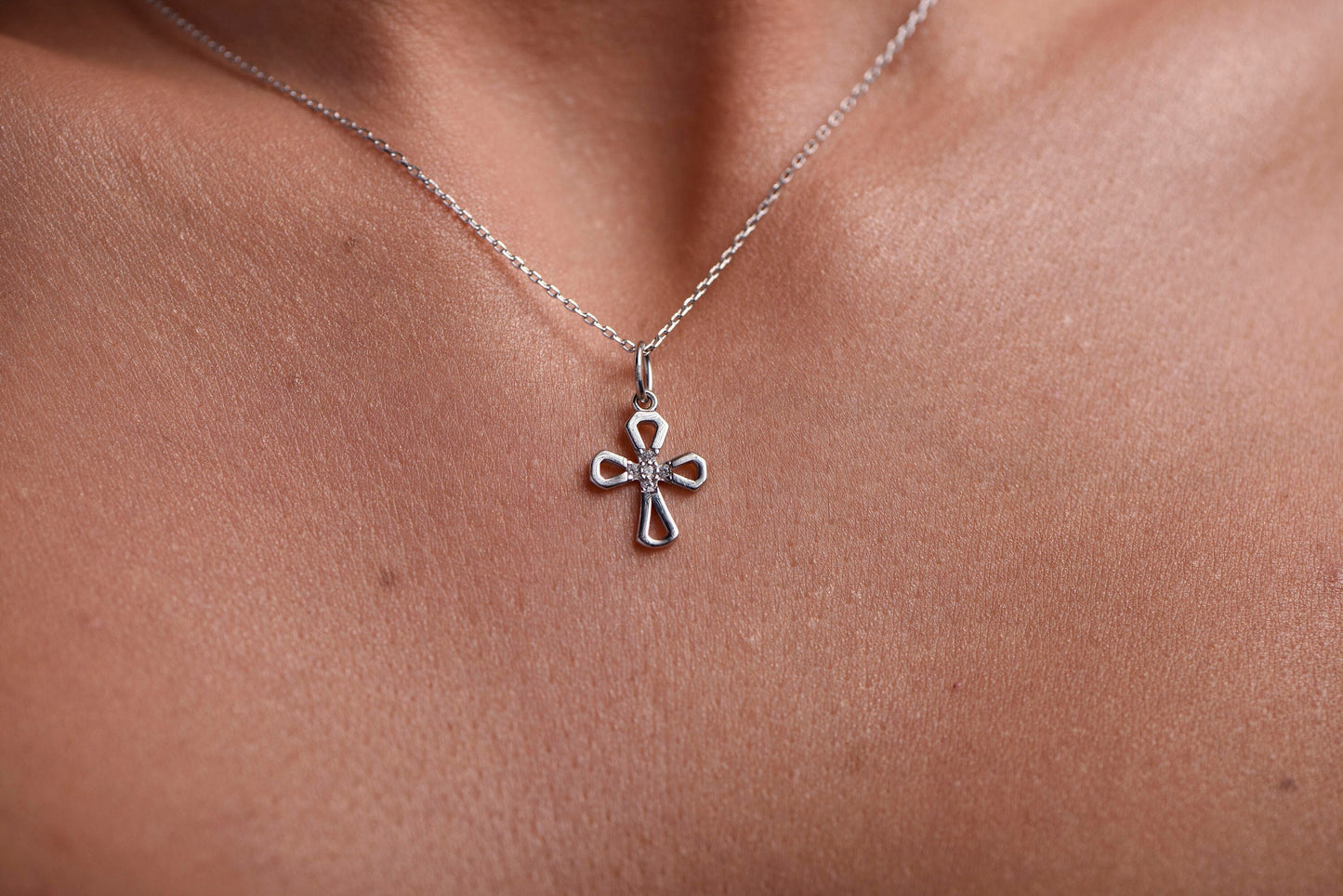 Solid Gold Diamond Cross Necklace,Exquisite 14K Solid White Gold, Symbolize Faith in Style,Birthday Gift Necklace,Christmas Gift Necklace