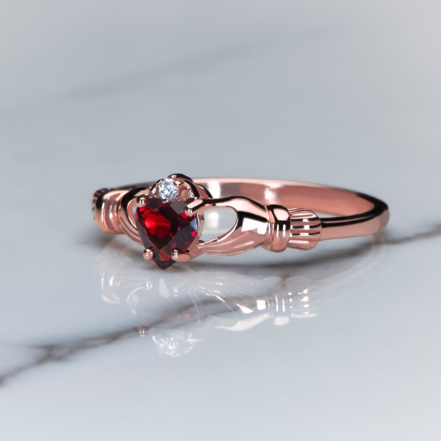 Garnet Stone Heart Ring, Design Gold and Garnet Stone Ring, 14k Rose Gold Ring with Garnet Stone,Mother's Day Gift