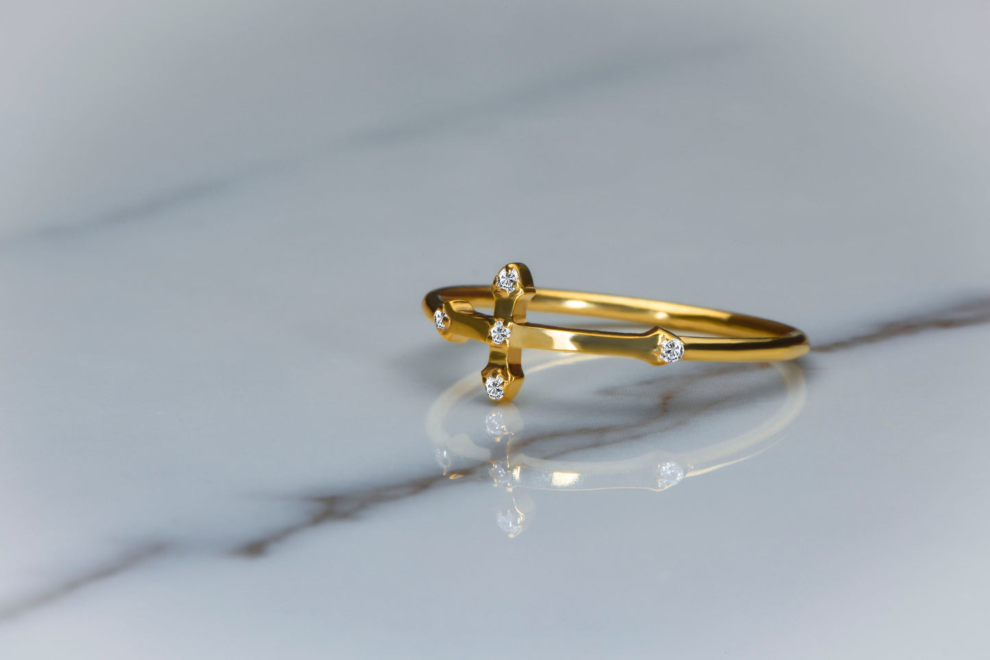 Solid 14K Gold Cross Ring – Minimalist Diamond Cross Ring, Christian Fine Jewelry