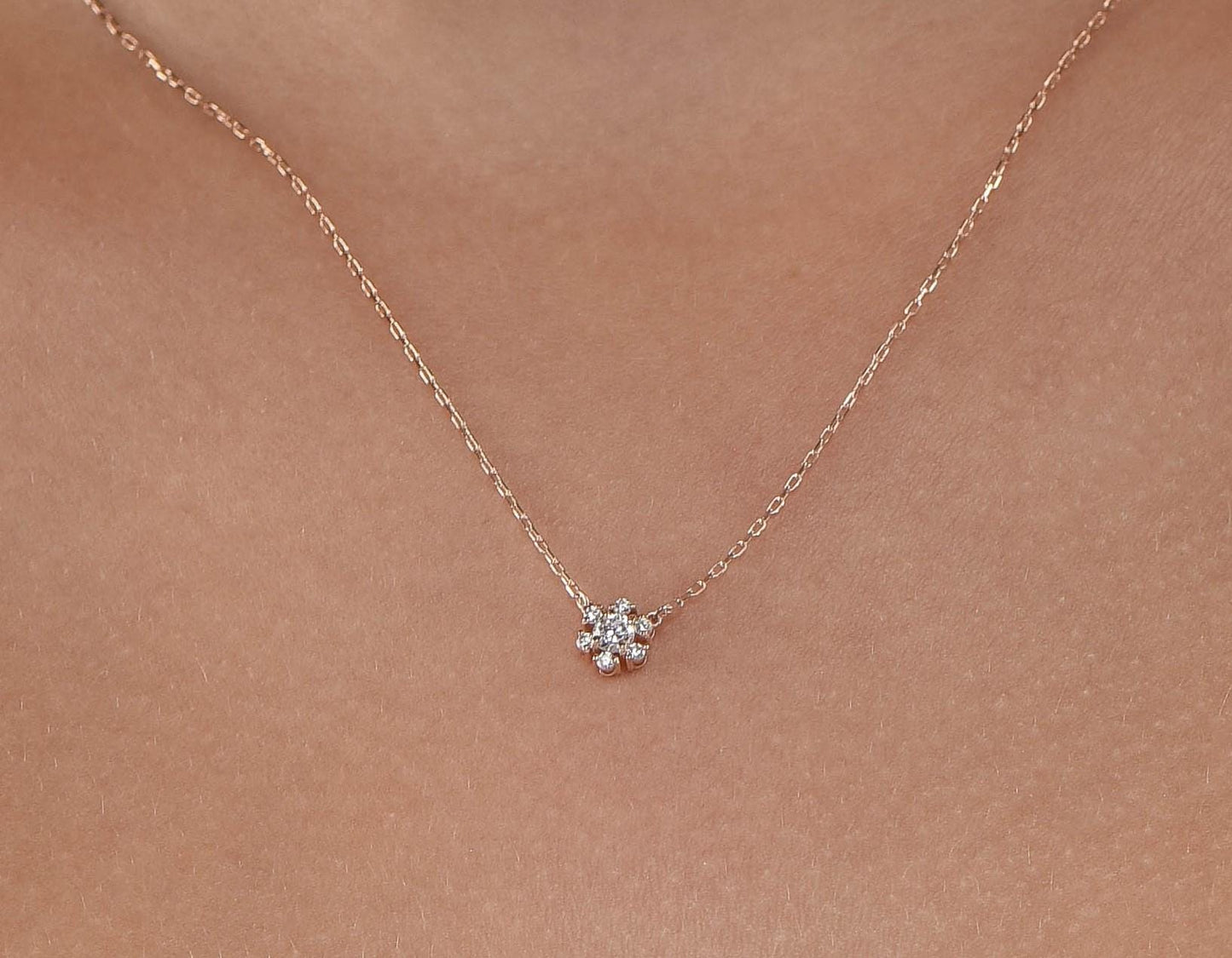 14K Gold Snowflake Diamond Necklace - Dainty Winter Pendant Gift for Her