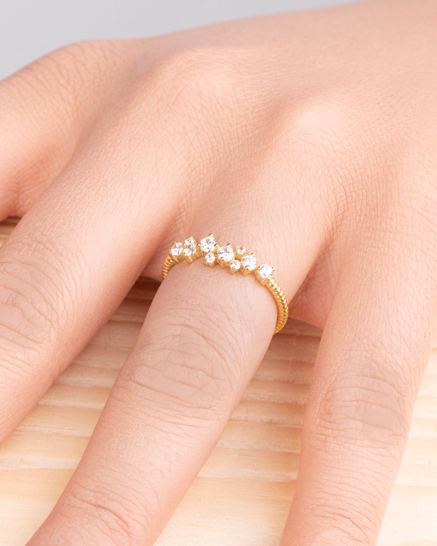 Solid Gold Minimal Diamond Ring, Diamond Gold Ring, Customizable Gold Ring, Elegant Thin Band Gold and Diamond Ring,Gift For Mom