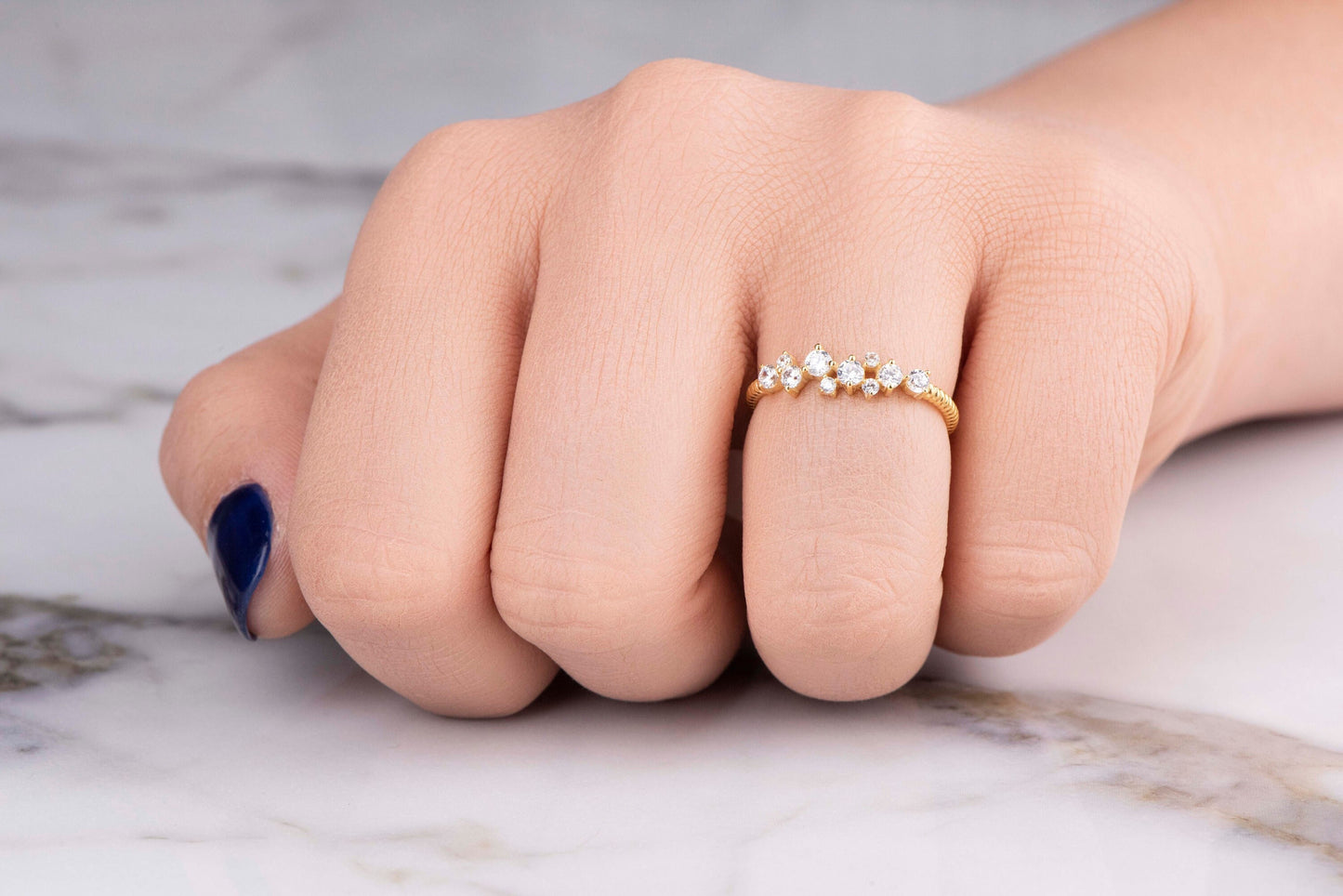 Solid Gold Minimal Diamond Ring, Diamond Gold Ring, Customizable Gold Ring, Elegant Thin Band Gold and Diamond Ring,Gift For Mom