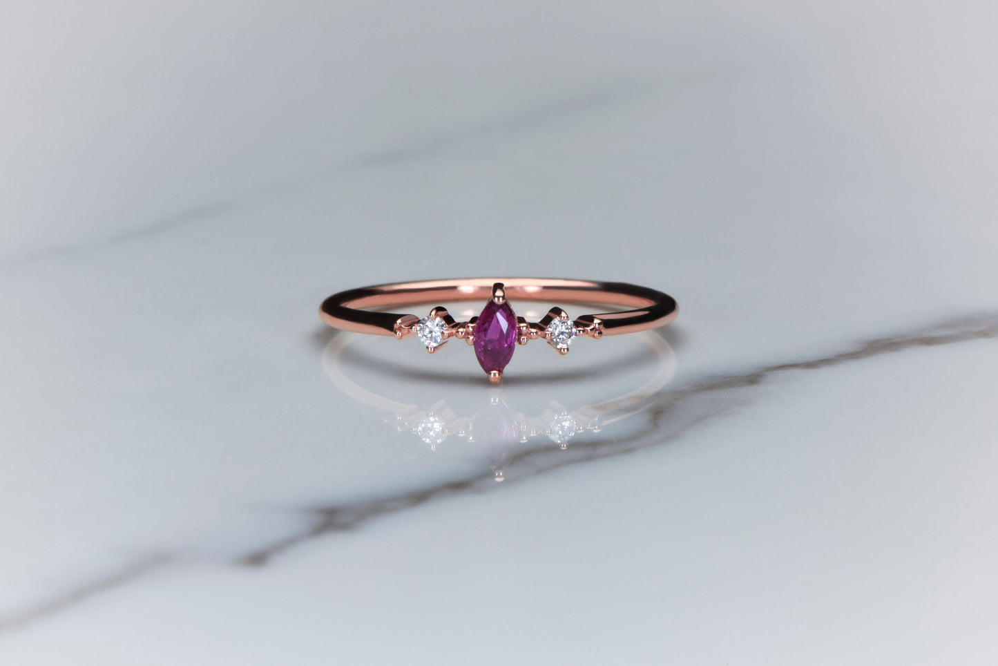 Customizable Ruby Marquise Ring – 8K 14K 18K Gold Minimal Birthstone Jewelry Gift for Her
