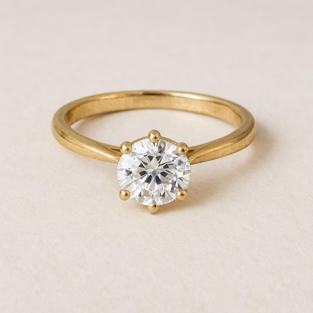 Round Moissanite Solitaire Engagement Ring – 1.00ct, 14K Solid Gold, Classic Handmade Ring, GIA Certified Stones