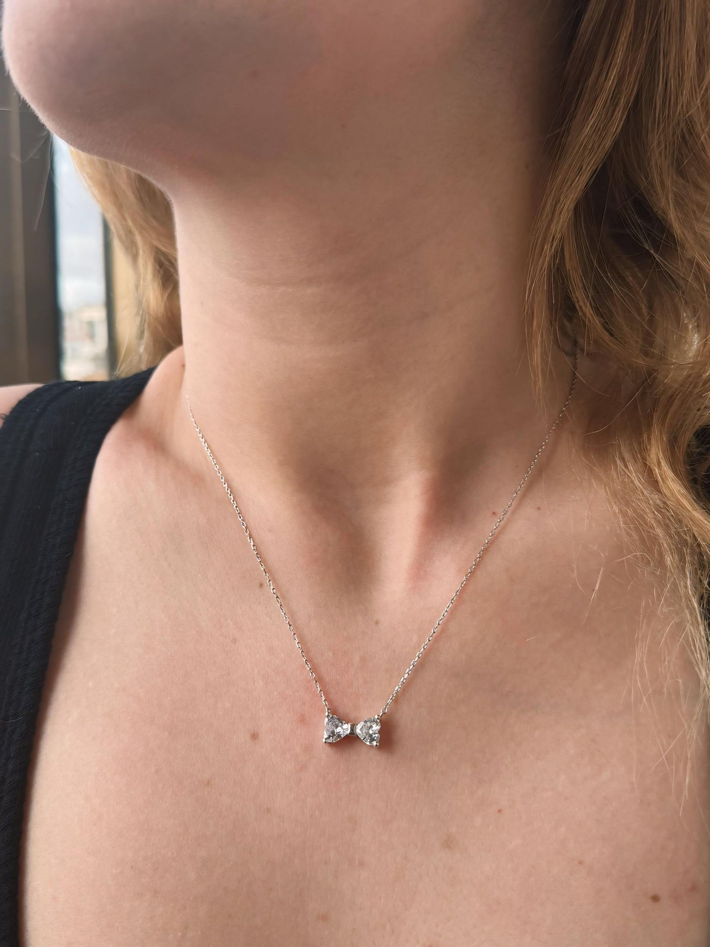 Bow Tie Necklace, Gold or Silver available Ribbon Bow Tie Necklace, Personalized Stone Bow Tie Necklace, Cute Anniversary Gift