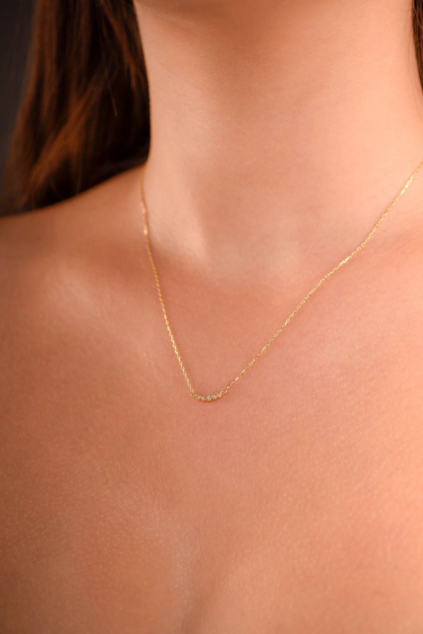 14K Yellow Gold Diamond Bar Necklace - Dainty Minimalist Pendant for Her
