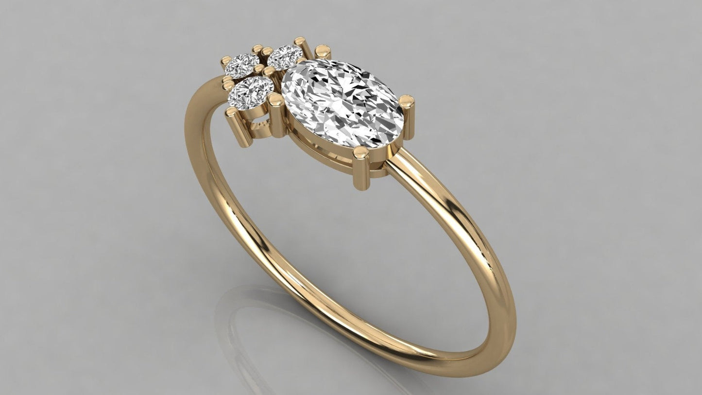 Lab Created Sapphire and Diamond Ring in 14k White Gold – Modern Minimalist Engagement or Gift Ring