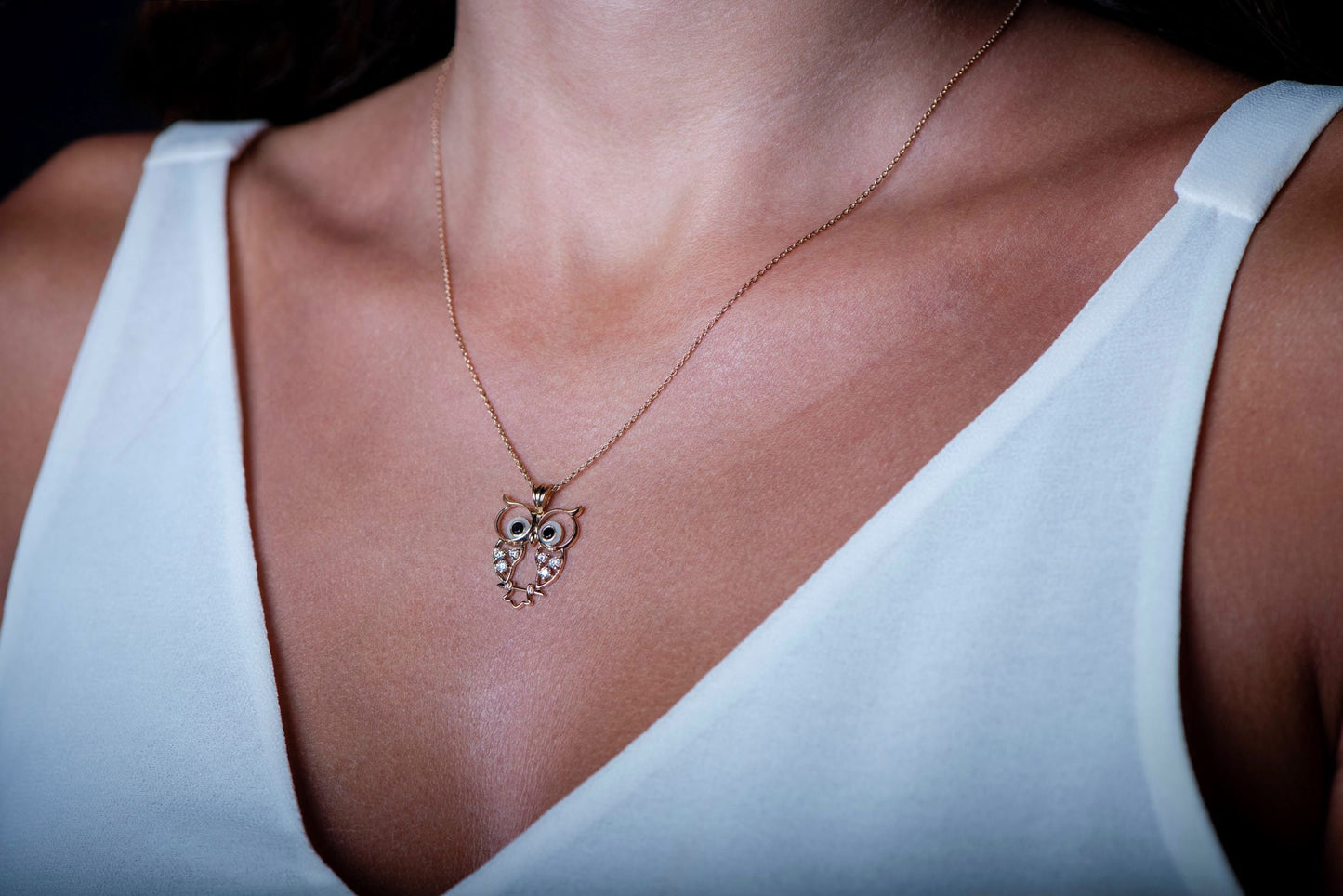 18K Solid Gold Owl Necklace, Designer Owl Necklace, Animal Lover Necklace, Gift Owl Necklace, Diamond Owl Necklace,Christmas Gift Necklace