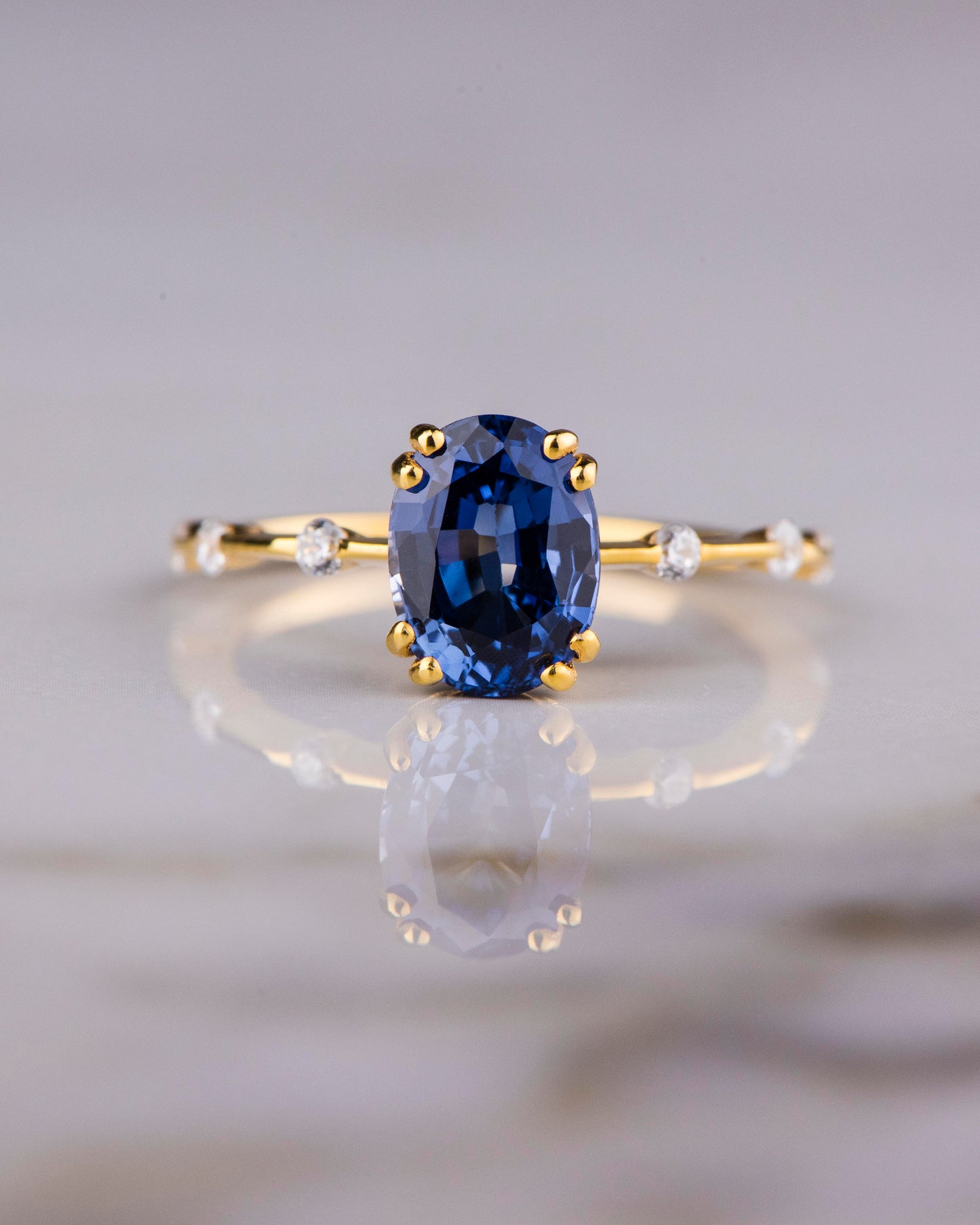 Oval Blue Sapphire and Diamond Ring in 14k Gold – Classic Engagement or Mother’s Day Gift for Her