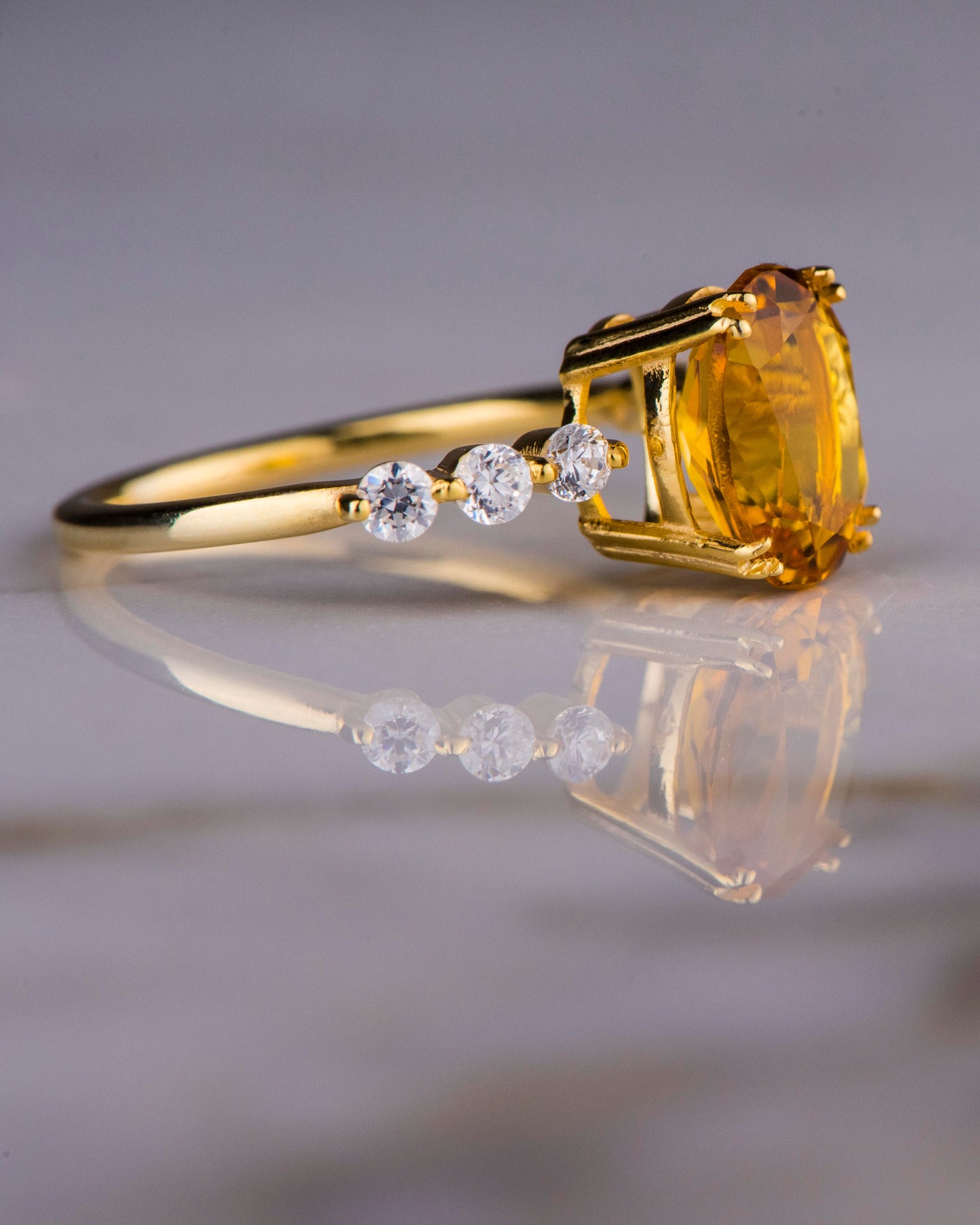 Oval Citrine and Diamond Ring in 14k Gold – Yellow Gemstone Engagement or Mother’s Day Ring