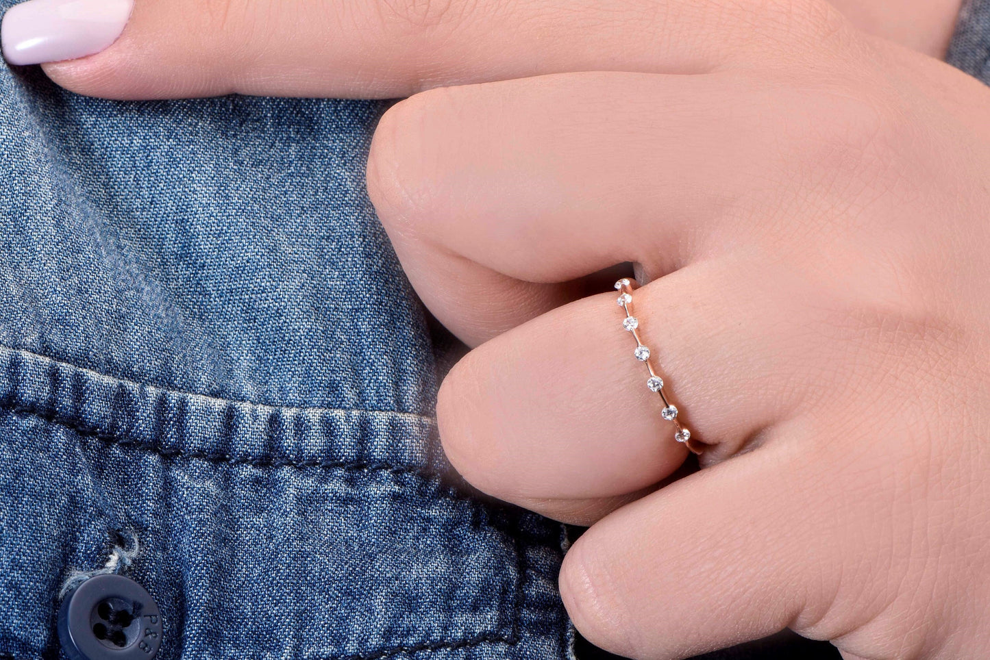 14K Solid Gold 7 Stone Diamond Ring, Minimal Diamond Ring, Rolled Stone Diamond Ring,Marriage Proposal Ring, Gift For Mom