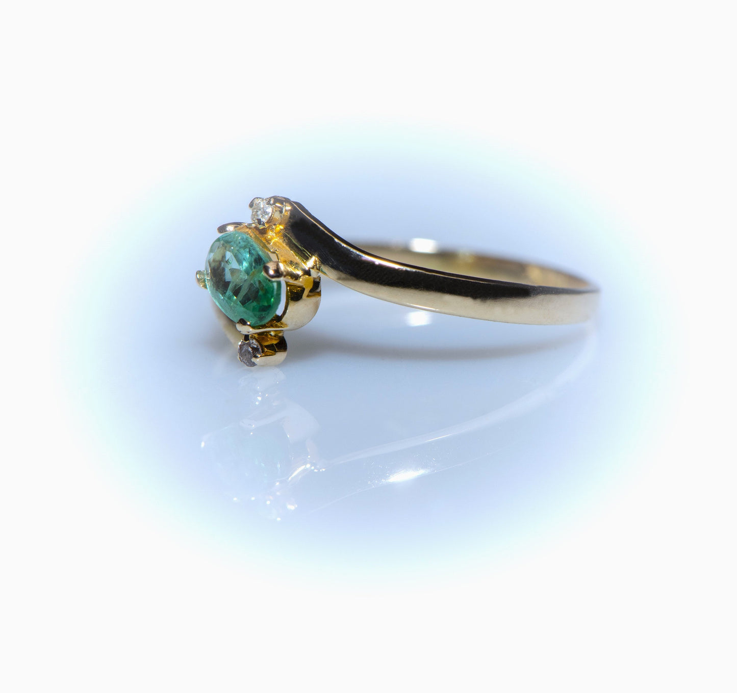 Oval Cut Emerald and Diamond Twist Ring – 14K Yellow Gold Nature Inspired Wrap Band | Handmade Mother’s Day Gift