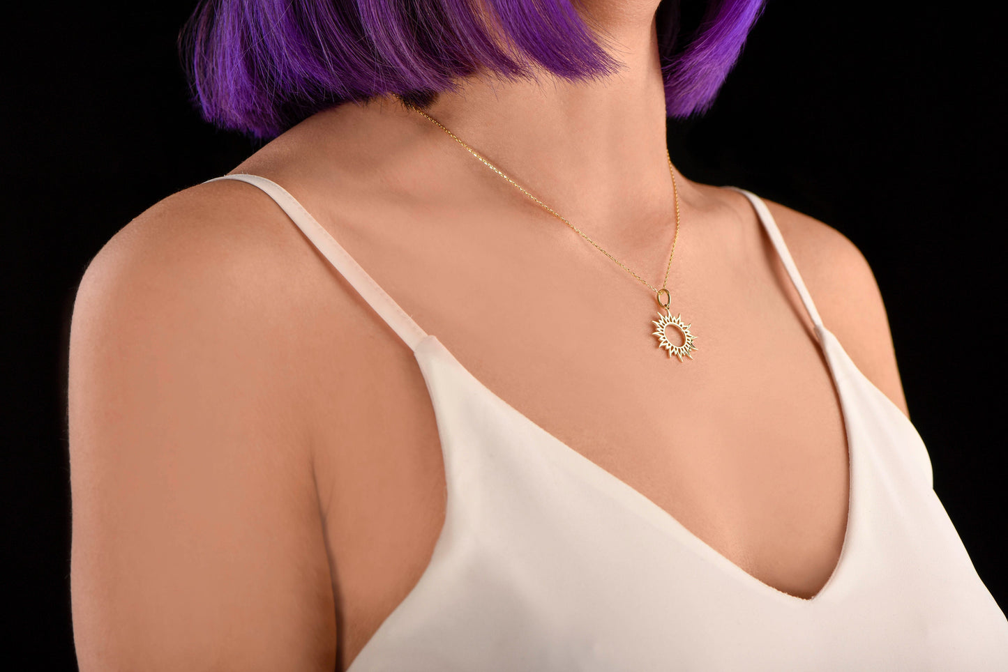 Sun Symbol Necklace / 14K Yellow Gold Sun Necklace/Planet Symbols Charm Pendant/Sun Symbol Charm/Christmas Gift Necklace/X-mas Gift Necklace