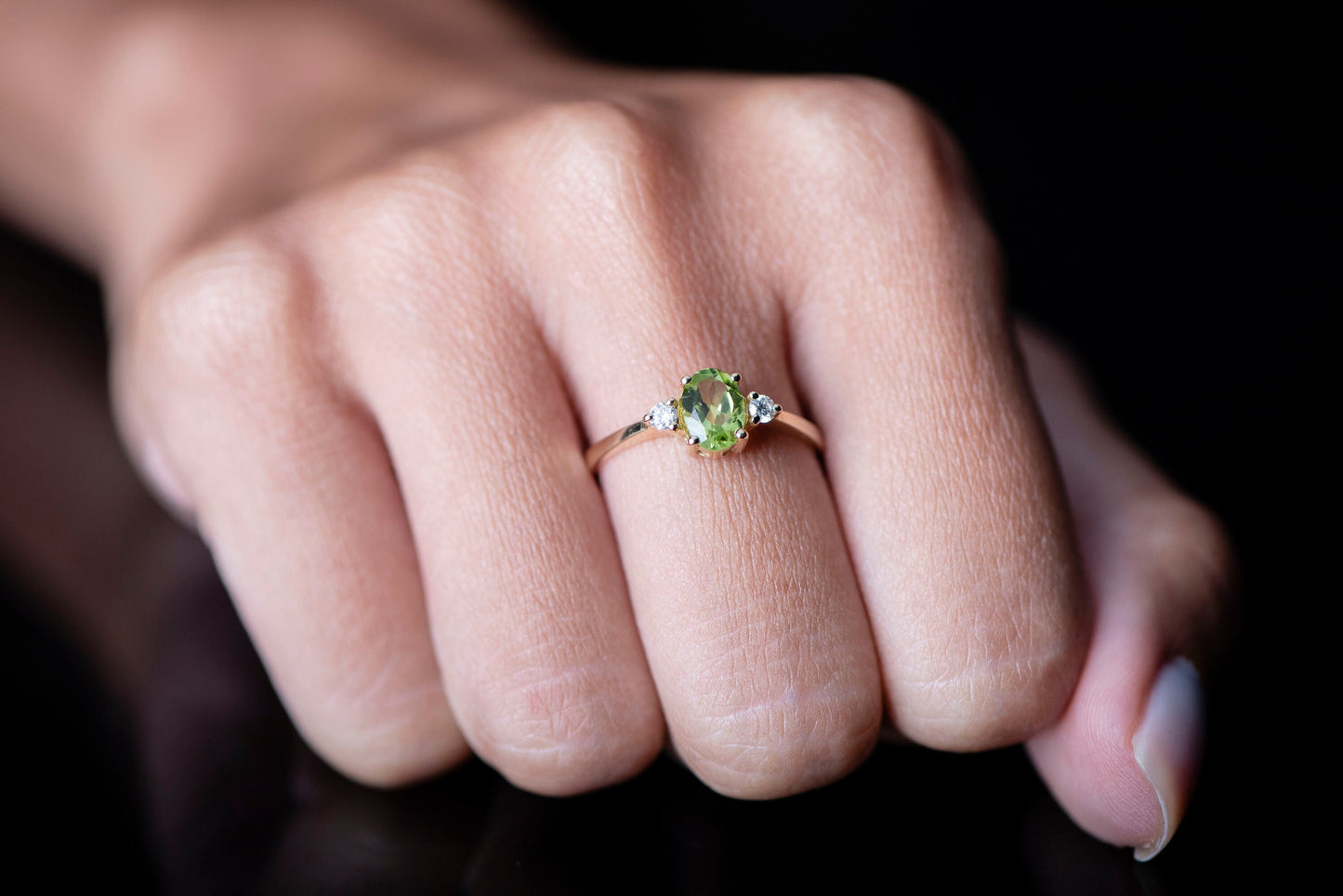 Oval Peridot and Diamond Ring in 14k Gold – August Birthstone Engagement or Gift Ring