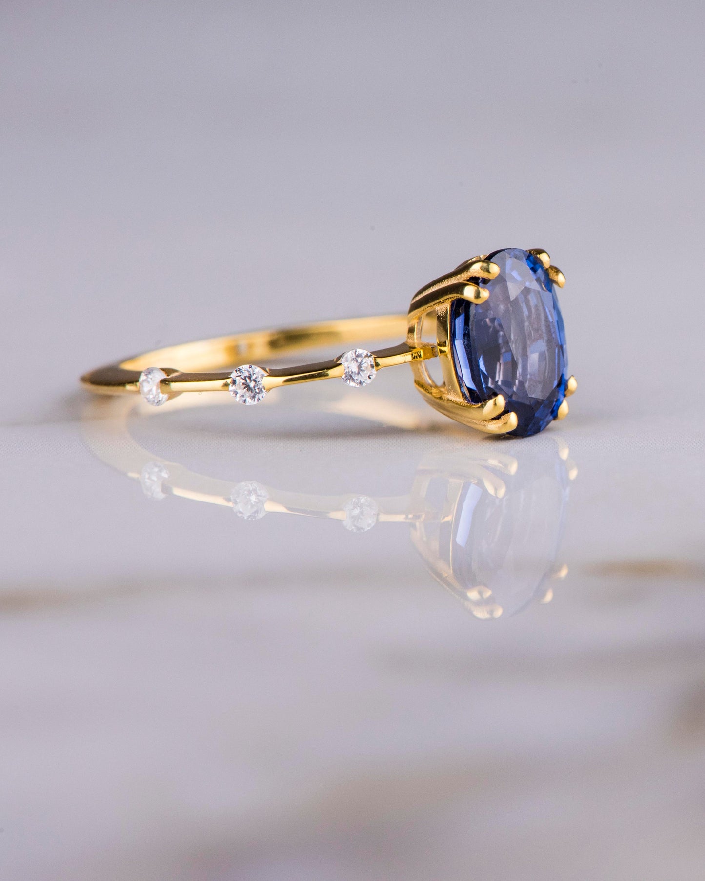 Oval Blue Sapphire and Diamond Ring in 14k Gold – Classic Engagement or Mother’s Day Gift for Her