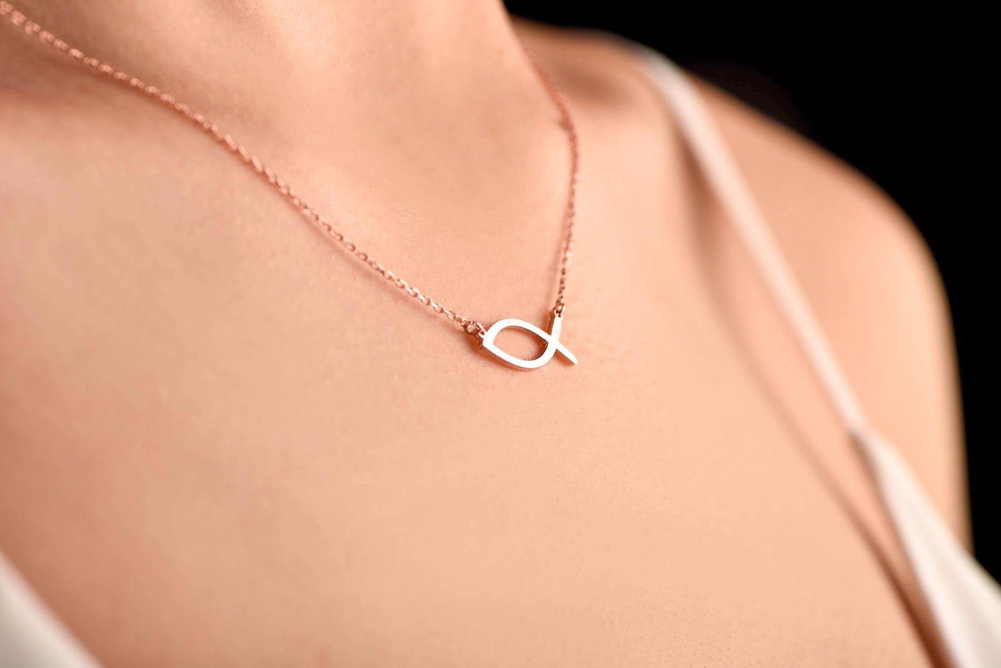 Ichthys Fish Necklace – Solid 8K & 14K Rose, White and Yellow Gold Christian Pendant – Jesus Necklace – Religious Faith Jewelry Gift
