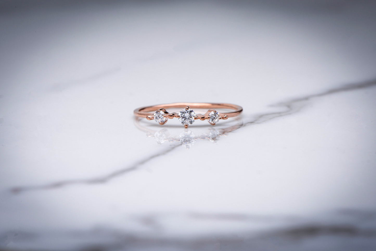 Minimalist Three Stone Diamond Ring in 14K Gold, Dainty Stacking Ring, Everyday Gold Band, Dainty Mother’s Day Gift for Her