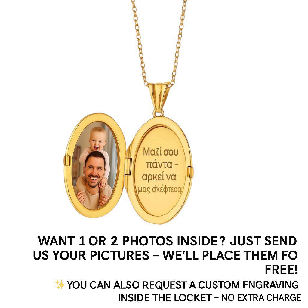 Personalized Gold Oval Photo Locket with Engraving and Pictures, Custom Memorial Necklace, Gift for Her, 925 Silver or 14k Solid Gold Option