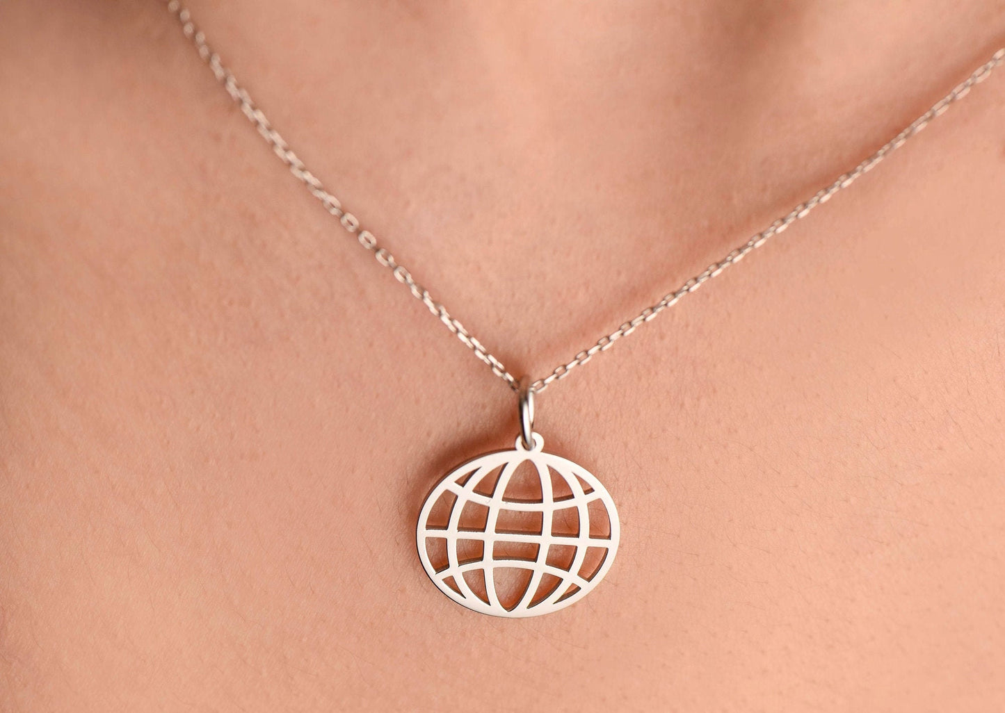 Solid Gold Earth Necklace, Planet Lover Necklace, Design Gold Earth Necklace, 3D Earth Necklace, Gold Gift Necklace,Christmas Gift Necklace