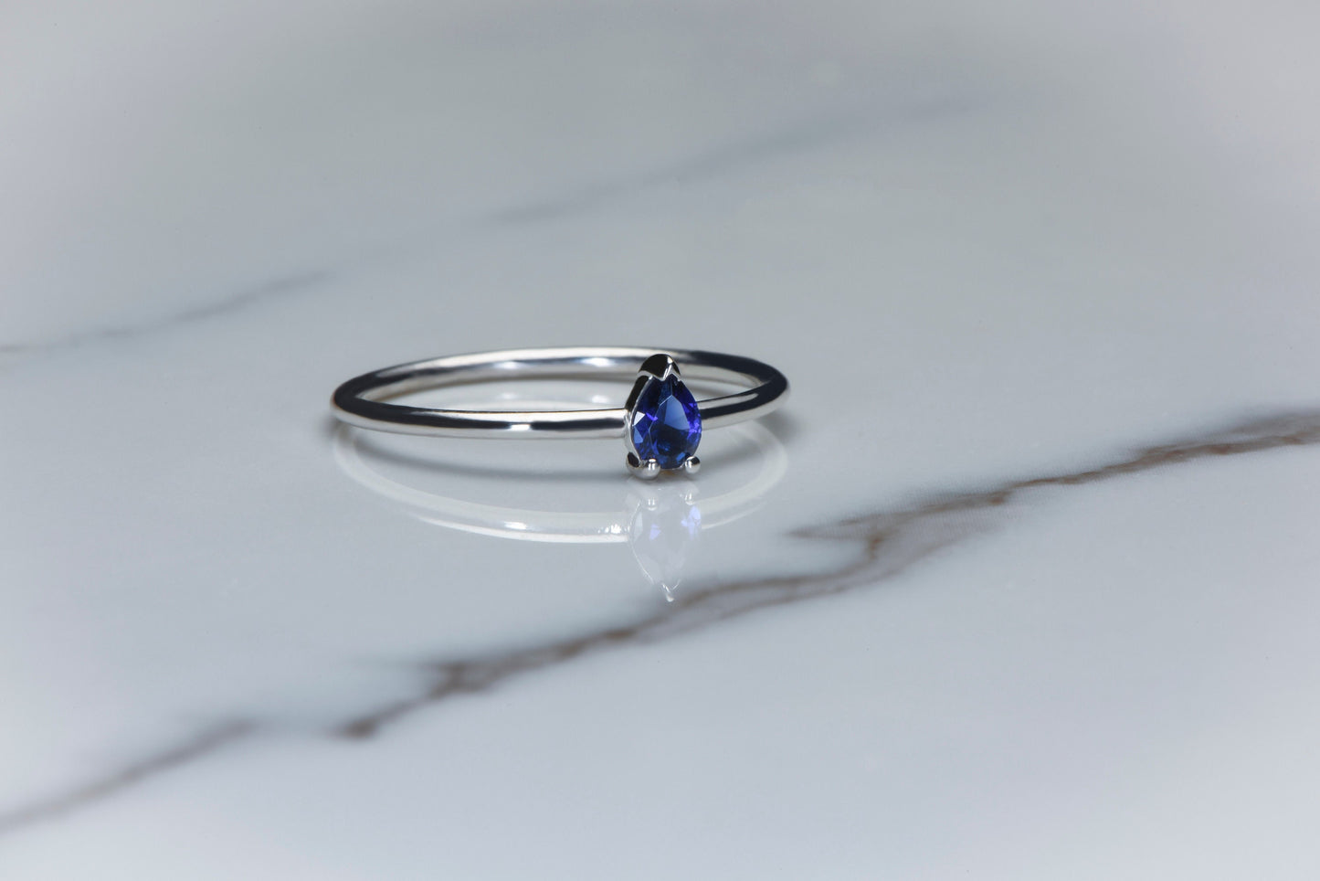 Pear Cut Sapphire Ring – 14K White Gold | Minimal Gemstone Ring | Mother’s Day Gift | Handmade Fine Jewelry