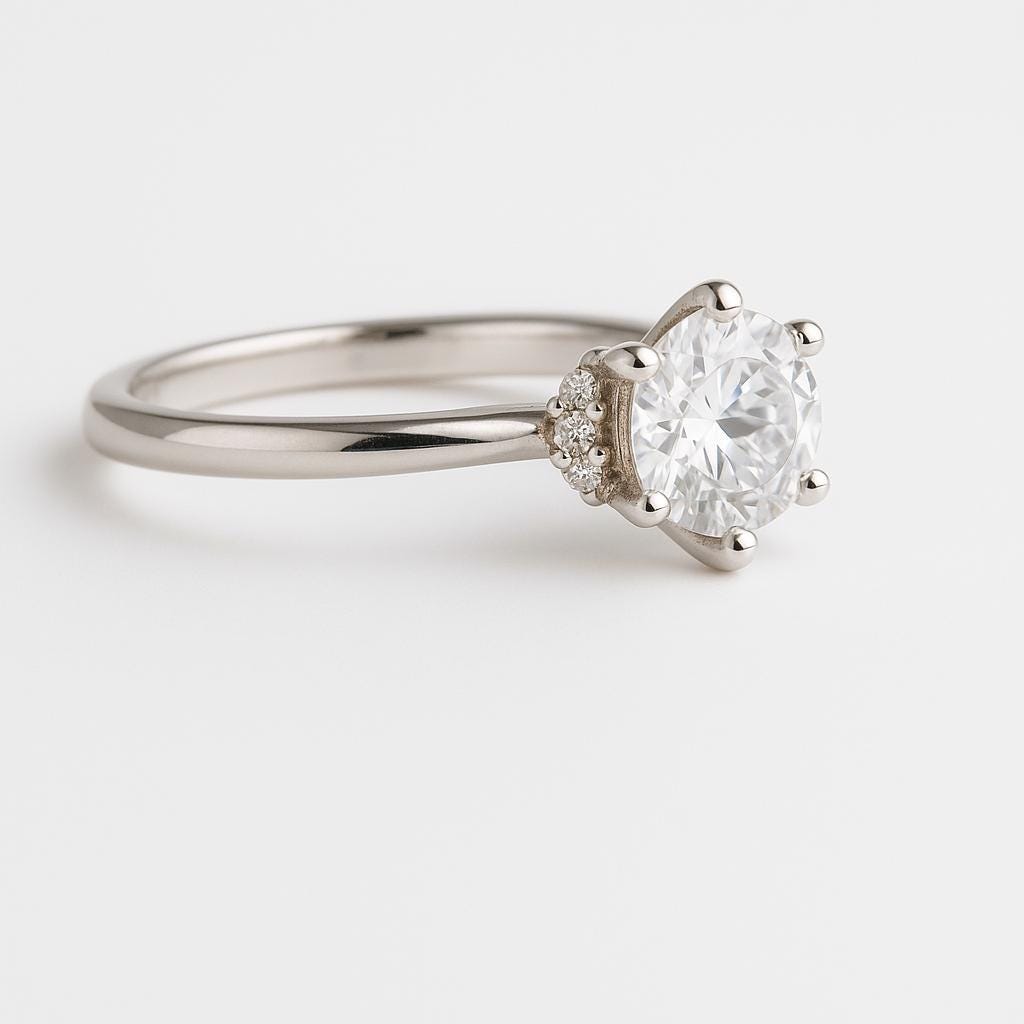 Round Moissanite Solitaire Engagement Ring – 1.00ct, 14K Solid Gold, Classic Handmade Ring, GIA Certified Stones