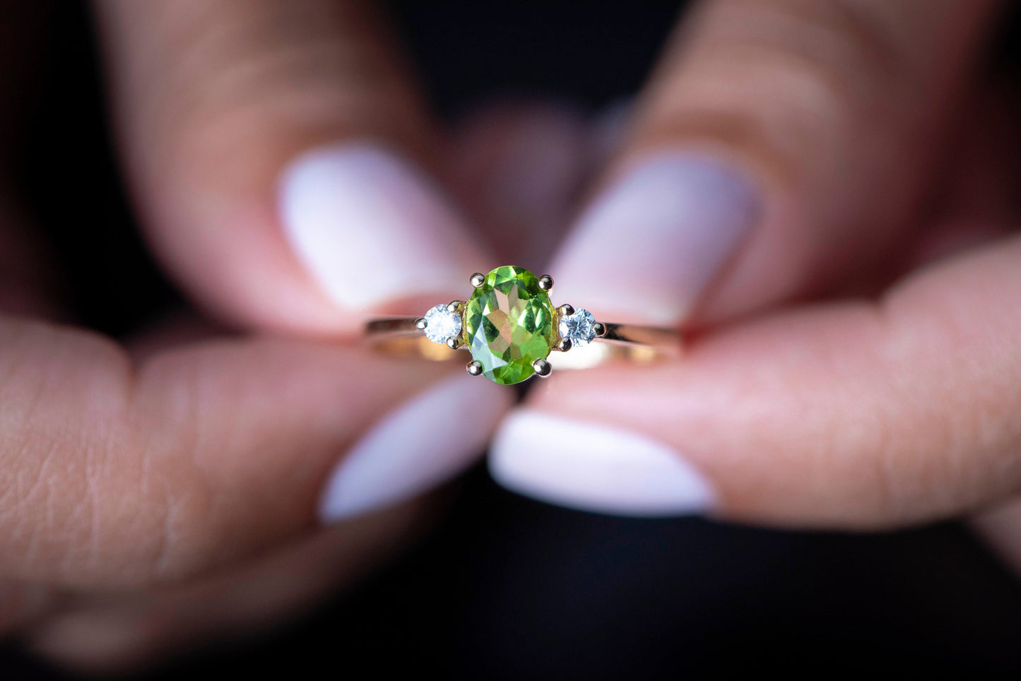 Oval Peridot and Diamond Ring in 14k Gold – August Birthstone Engagement or Gift Ring