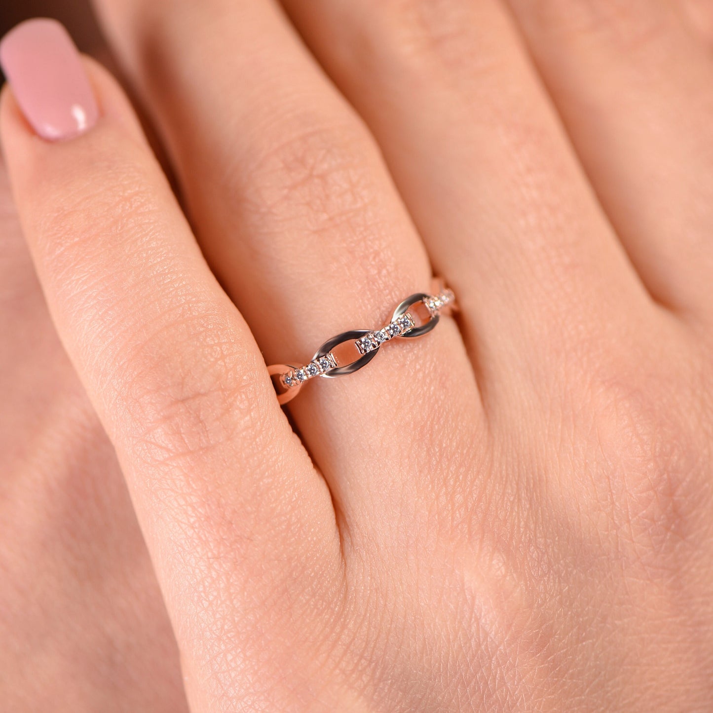 14K Gold Double Row Stone Ring,Minimal Diamond Gold Ring,Beehive Gold Ring,Elegant Gold Ring with Thin Band, Gift For Mom