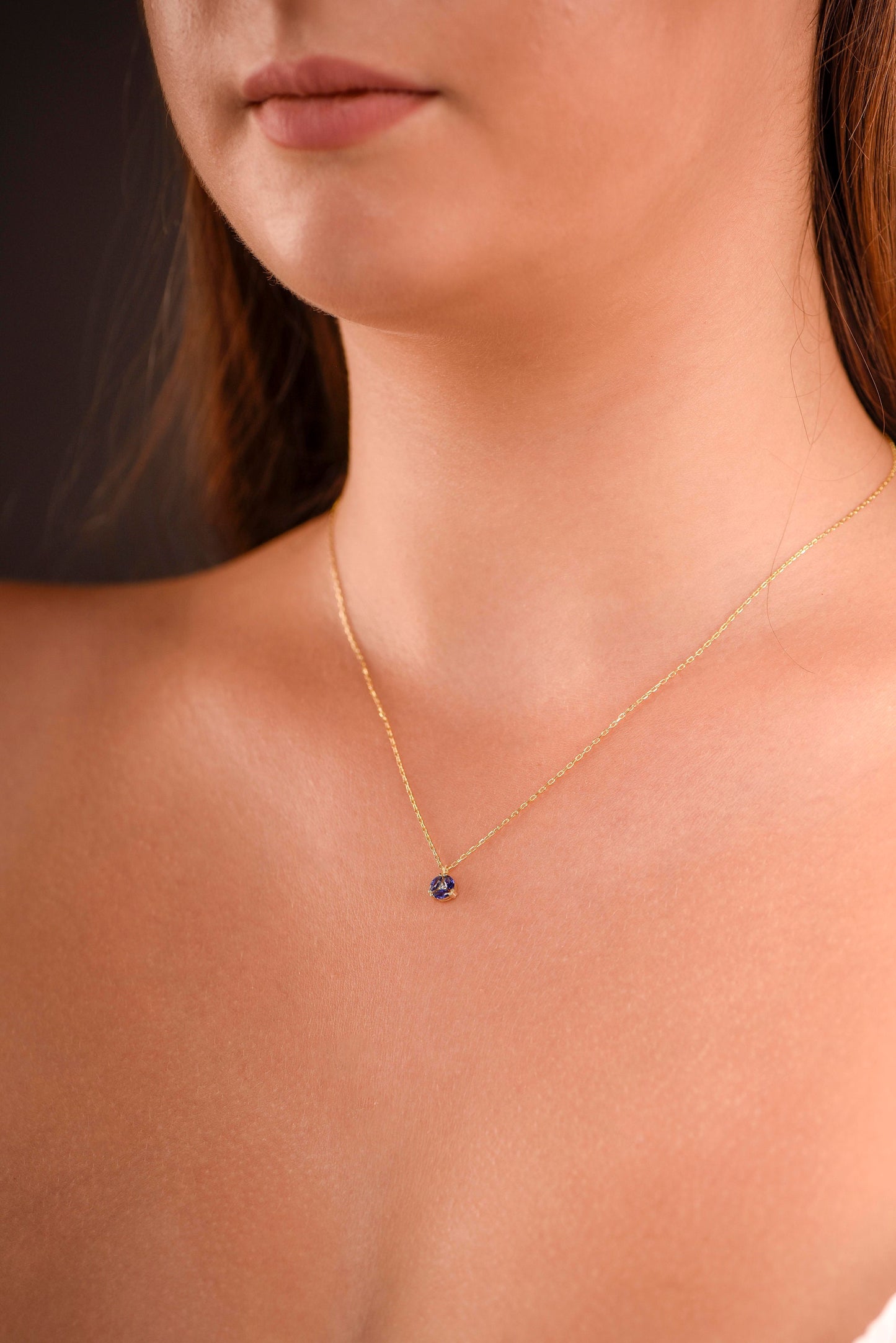 14K Yellow Gold Sapphire and Diamond Necklace - Marquise Cut Blue Gemstone Pendant for Her