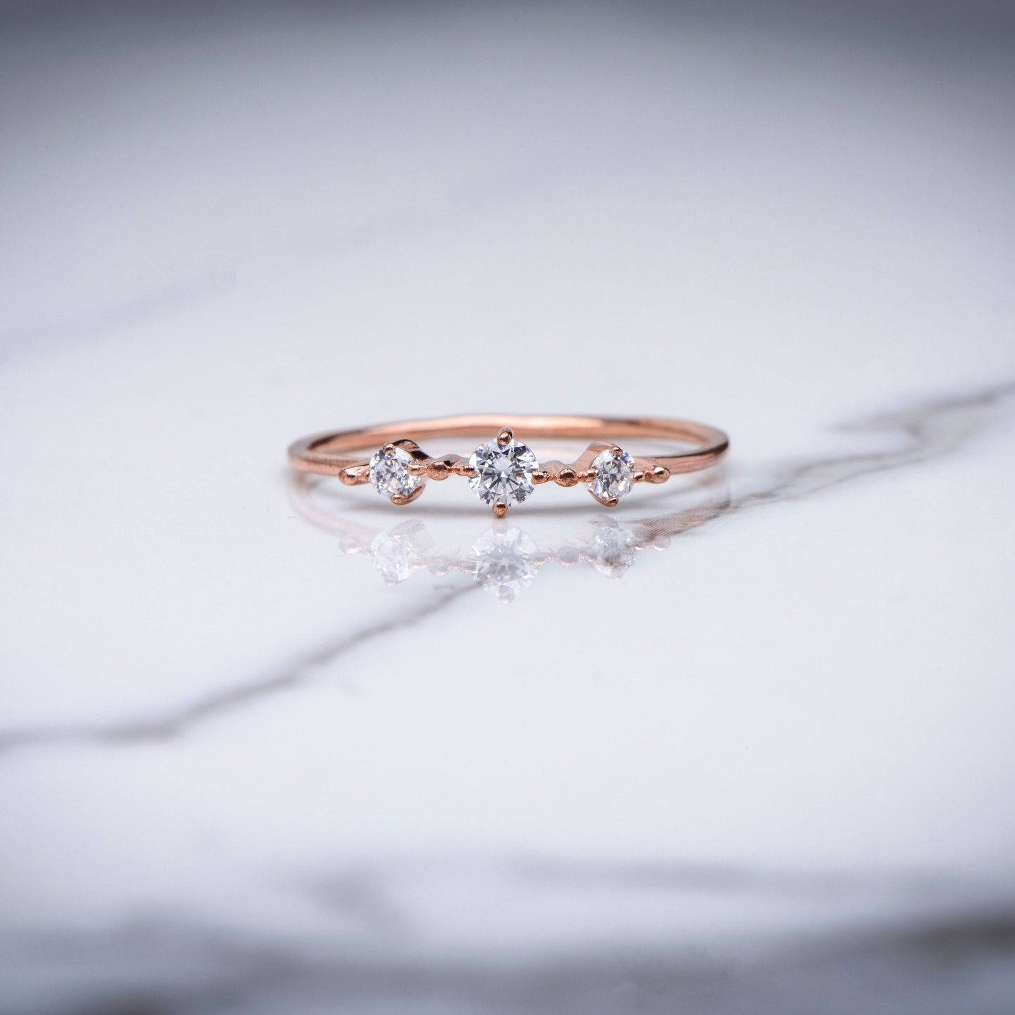 Minimalist Three Stone Diamond Ring in 14K Gold, Dainty Stacking Ring, Everyday Gold Band, Dainty Mother’s Day Gift for Her