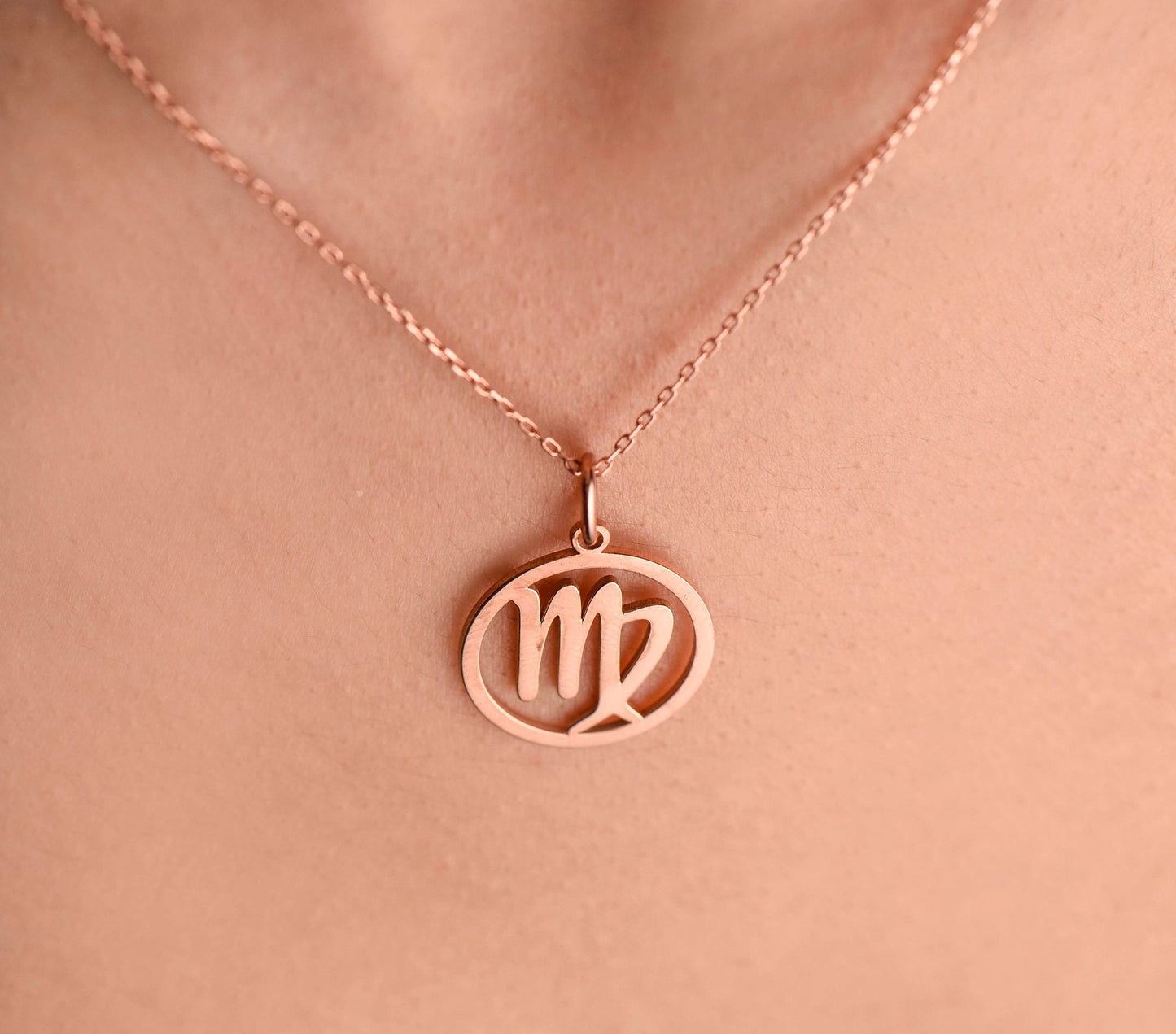 Gold Virgo Necklace,Virgo Symbol Pendant,Zodiac Solid Gold, Astrology Zodiac Jewelry,Birthday Gift Necklace,Christmas Gift Ring,X-mas Gift