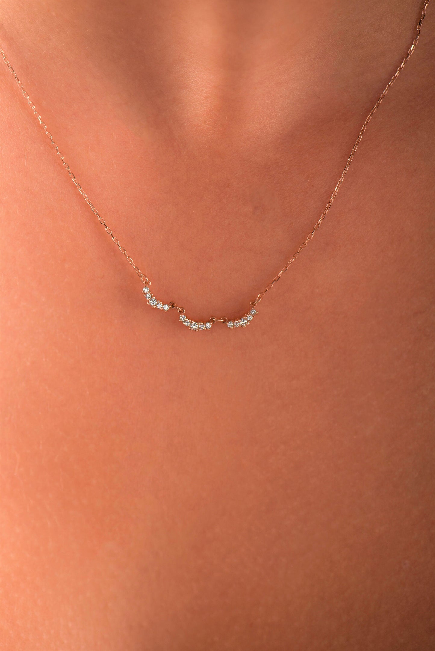 Whimsical Cloud Inspired Diamond Necklace - Made of Solid Rose Gold - Handcrafted with Love-Birthday Gift Necklace-Christmas Gift Necklace