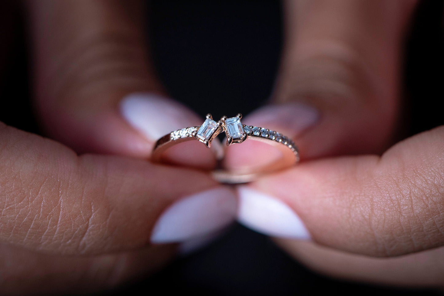 Diamond Ring, Dainty Double Stone Ring, Thin Band Elegant Fine Jewelry Gift