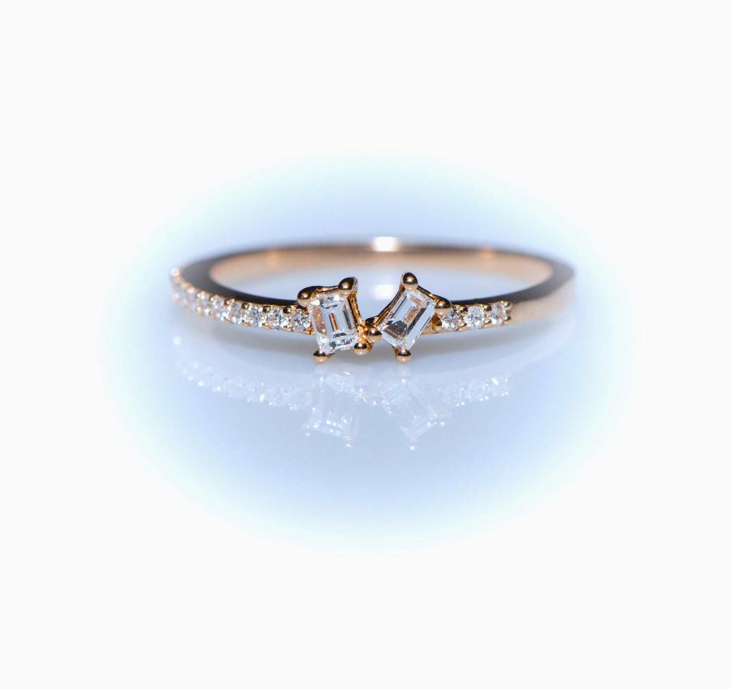 Diamond Ring, Dainty Double Stone Ring, Thin Band Elegant Fine Jewelry Gift