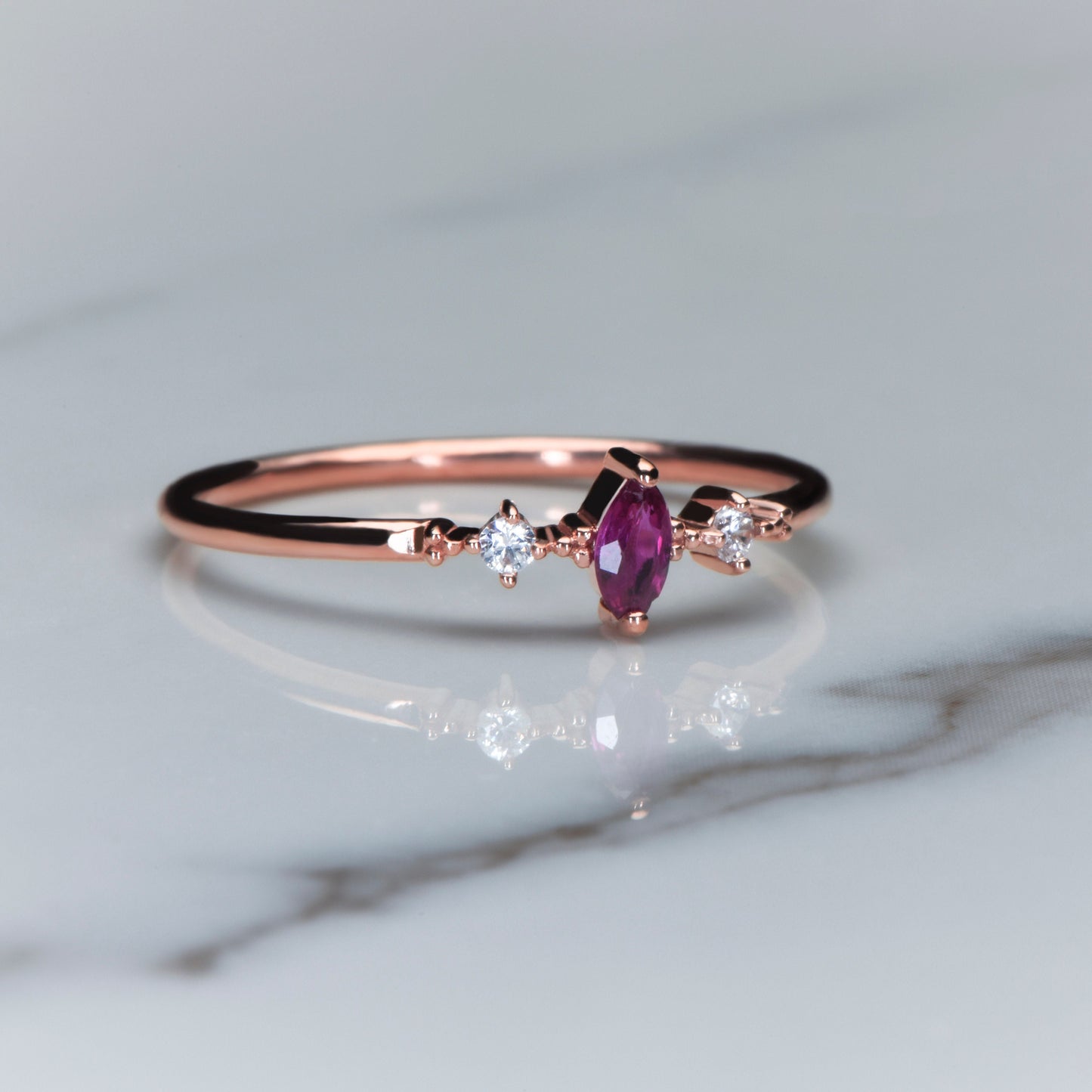 Customizable Ruby Marquise Ring – 8K 14K 18K Gold Minimal Birthstone Jewelry Gift for Her