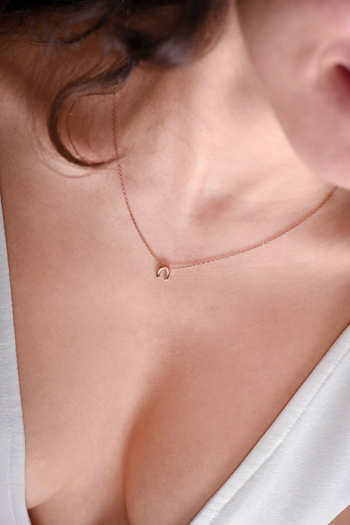Elegant Horseshoe Necklace - 14K Rose Gold Layered Good Luck Charm,Birthday Gift Necklace,Lucky Symbol Necklace,Christmas Gift Necklace