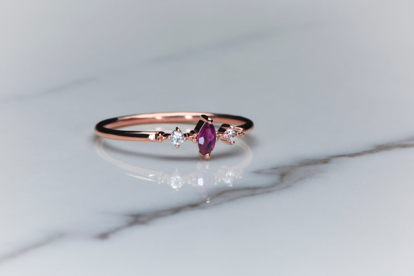 Customizable Ruby Marquise Ring – 8K 14K 18K Gold Minimal Birthstone Jewelry Gift for Her