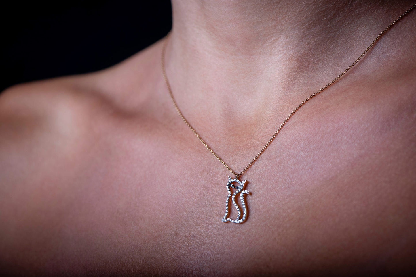 14K Gold Diamond Cat Necklace,Animal Lover Necklace,Cat Lover Necklace,Gold Diamond Necklace,Birthday Gift Necklace,Valentine’s Day Gift