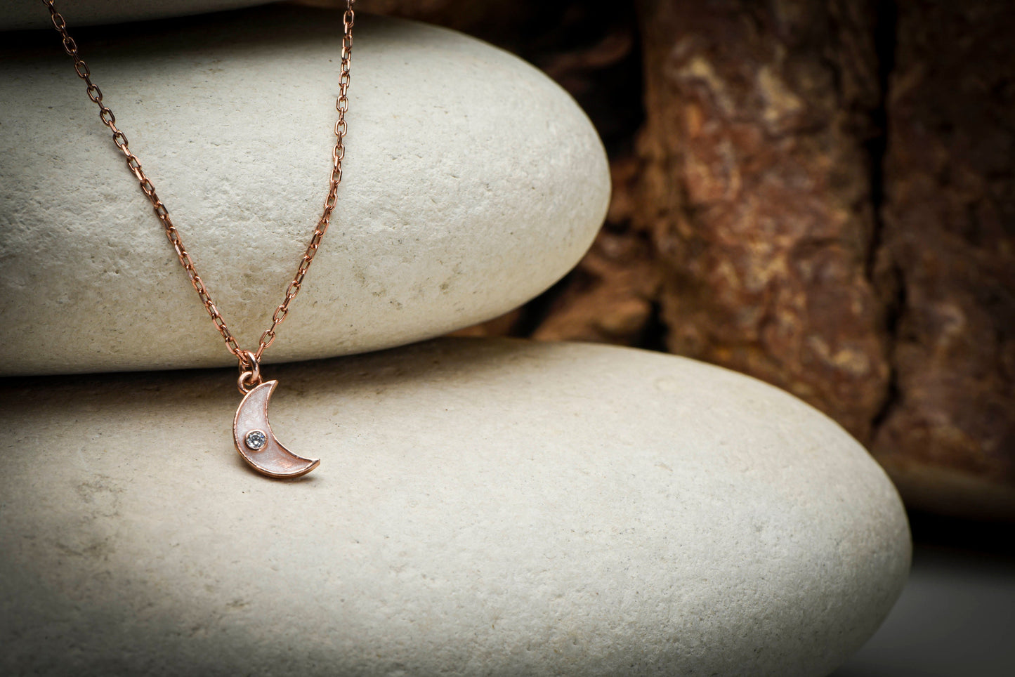 Moon Necklace,Tiny Solid Gold Moon Necklace with Shimmering Diamonds and Enamel Accent,Dainty Crescent Necklace,Christmas Gift Necklace