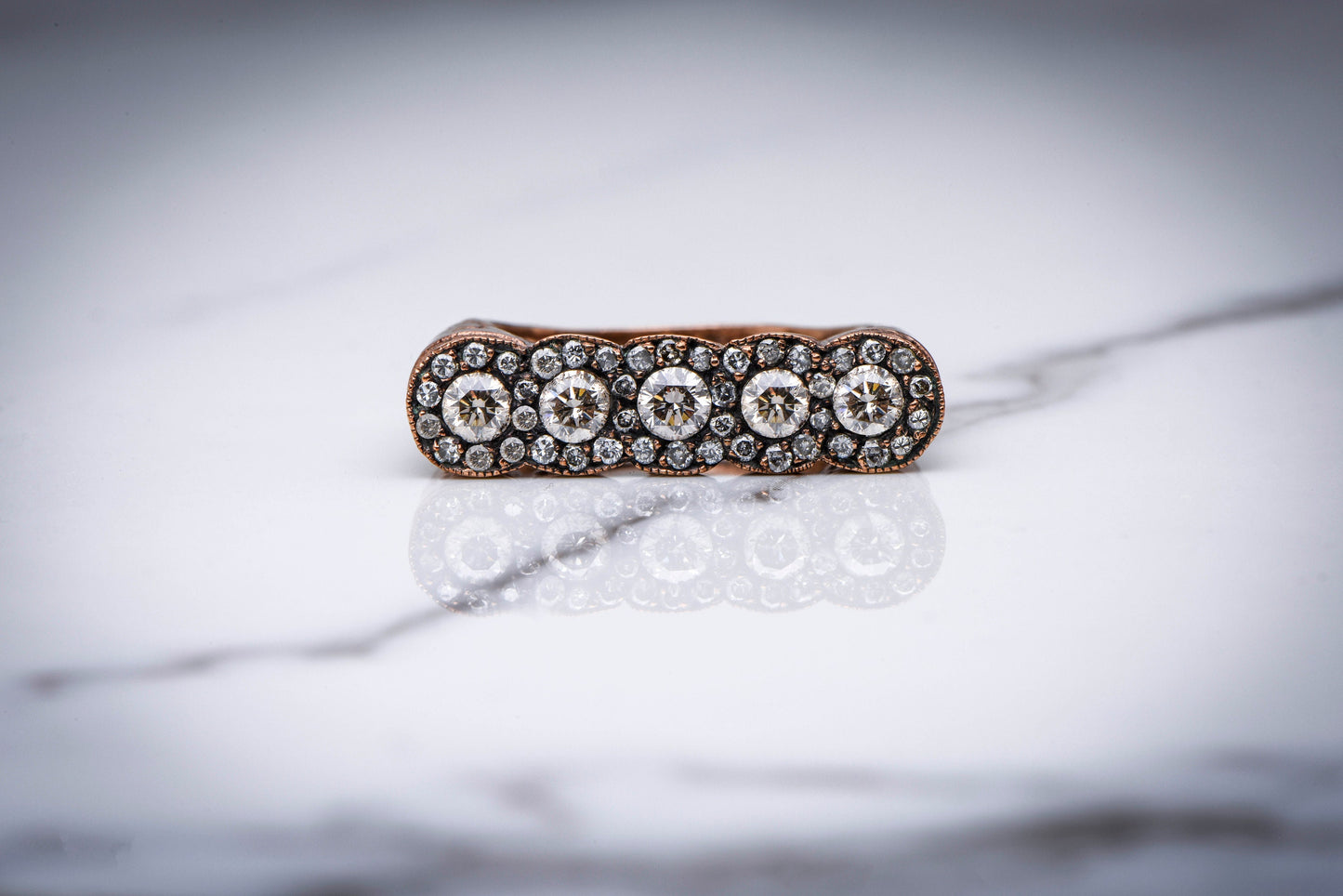 Solid Gold Ring, 5 Stone Ring with Antiqued Detail, Vintage Style Diamond Ring, April Gift Ring, Wedding Gift Ring,Gift For Mom