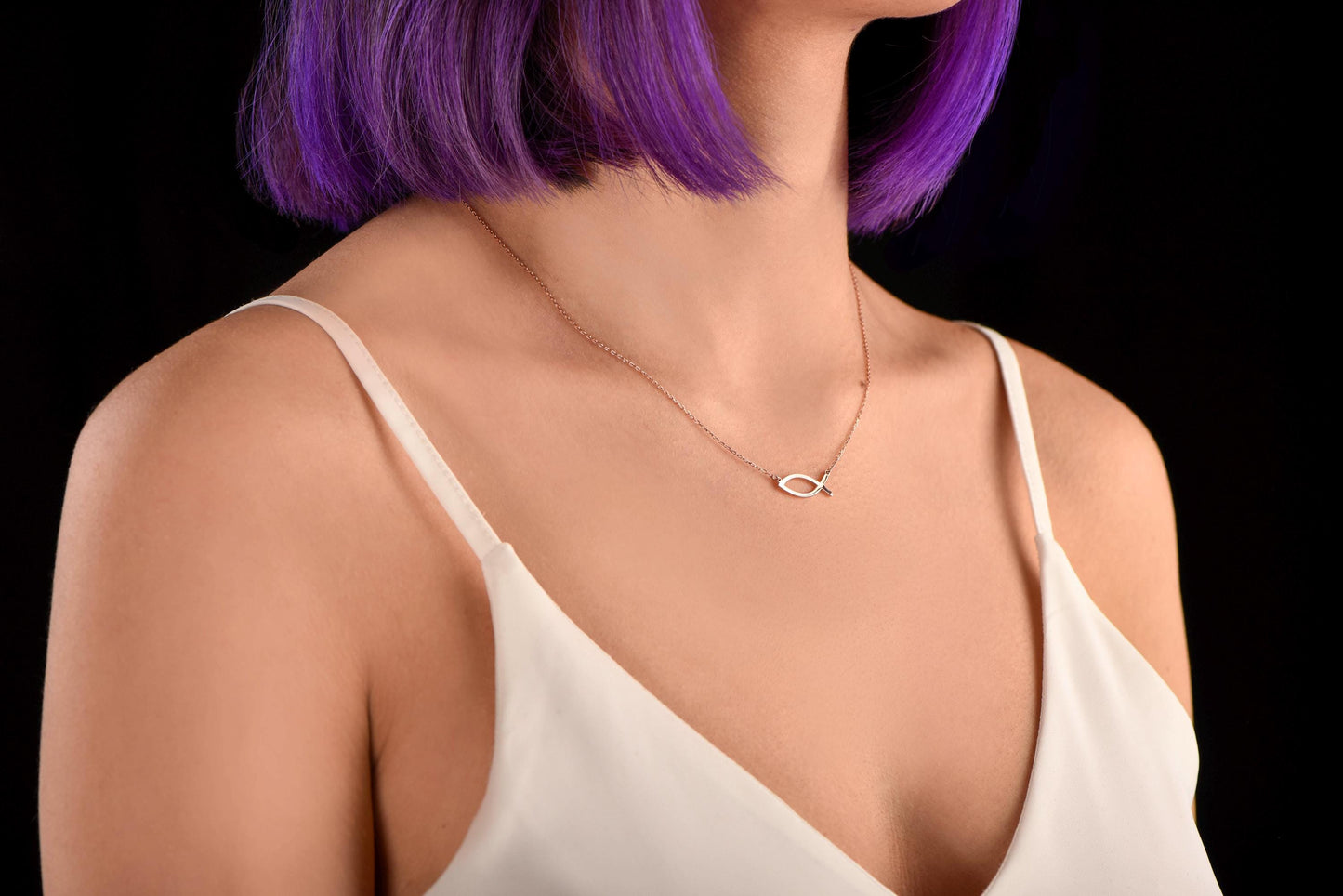 Ichthys Fish Necklace – Solid 8K & 14K Rose, White and Yellow Gold Christian Pendant – Jesus Necklace – Religious Faith Jewelry Gift