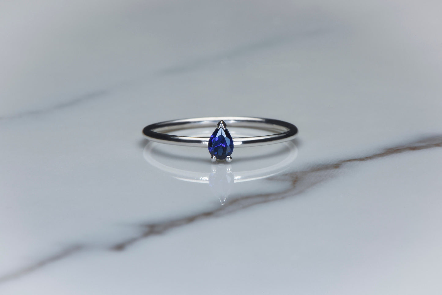 Pear Cut Sapphire Ring – 14K White Gold | Minimal Gemstone Ring | Mother’s Day Gift | Handmade Fine Jewelry
