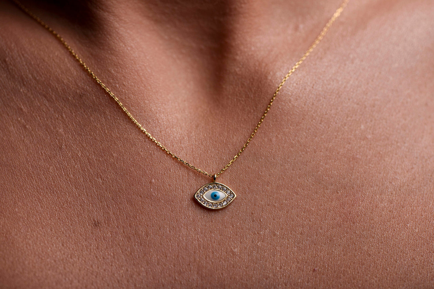 Diamond Framed Evil Eye Necklace,Protection and Style Combined,Mystical Symbol Necklace,Negative Repellent Necklace,Christmas Gift Necklace