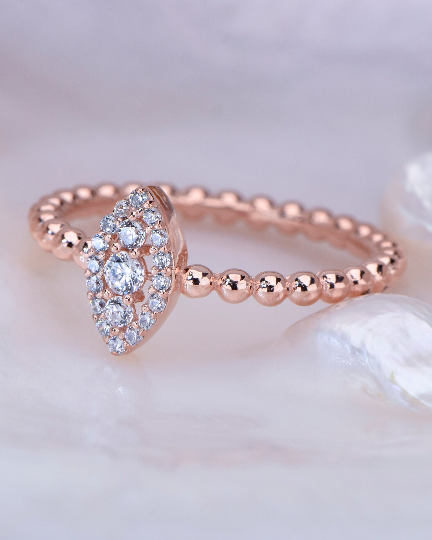 14K Gold Marquise Diamond Ring with Round Accents, Dainty Engagement Ring, Minimalist Gift for Special Occasions